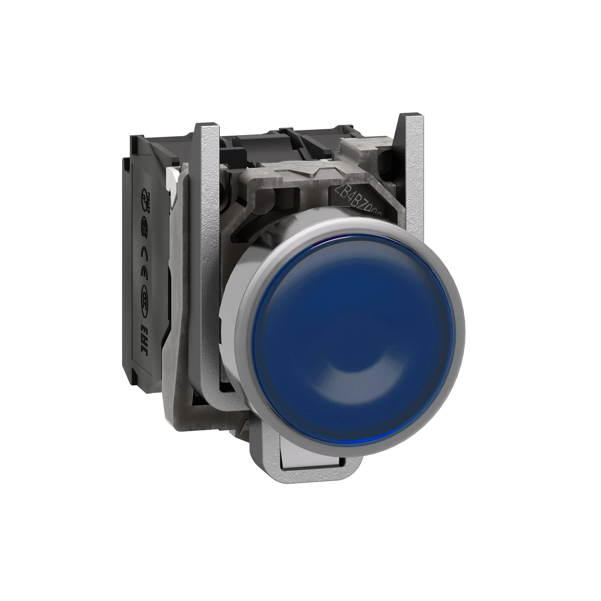 Schneider Electric XB4BW36M5 Illuminated pushbutton, Harmony XB4, metal, 22mm, blue, unmarked, universal LED, smooth dome, 1NO+1NC, 230-240V AC (img_001)