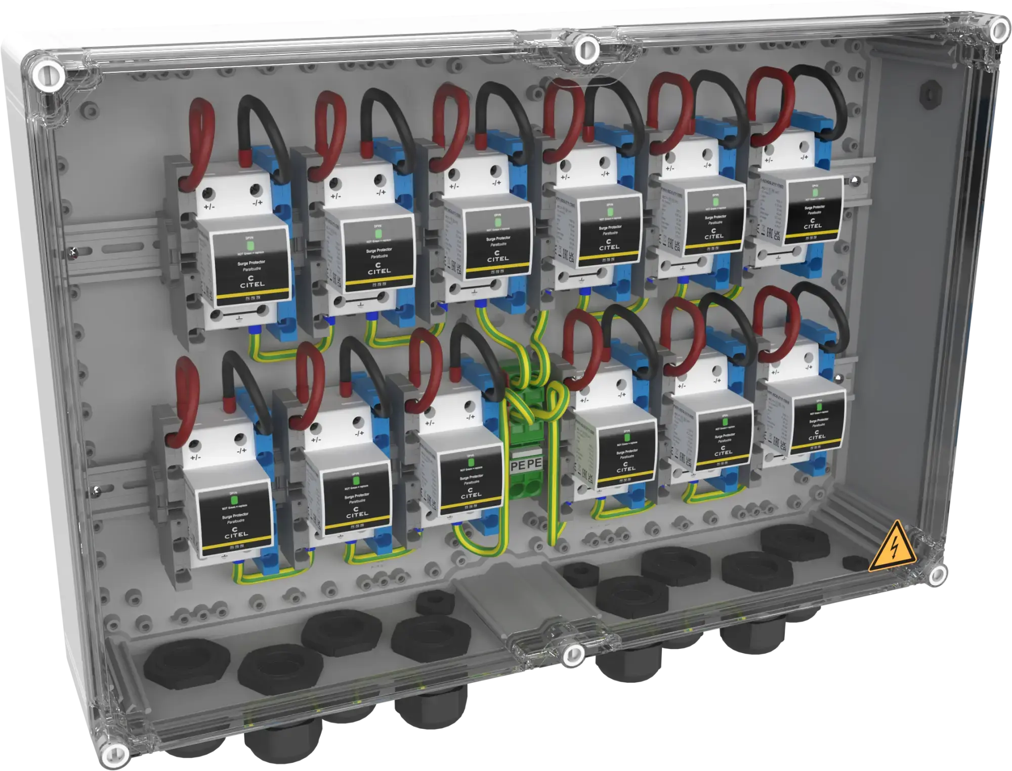 Citel 157629 Generatoranschlusskasten mit SPD Typ 1+2+3, 1200 VDC, 12-MPPT, 2 Strings (img_001) Citel 157629 Generatoranschlusskasten mit SPD Typ 1+2+3, 1200 VDC, 12-MPPT, 2 Strings (img_001)