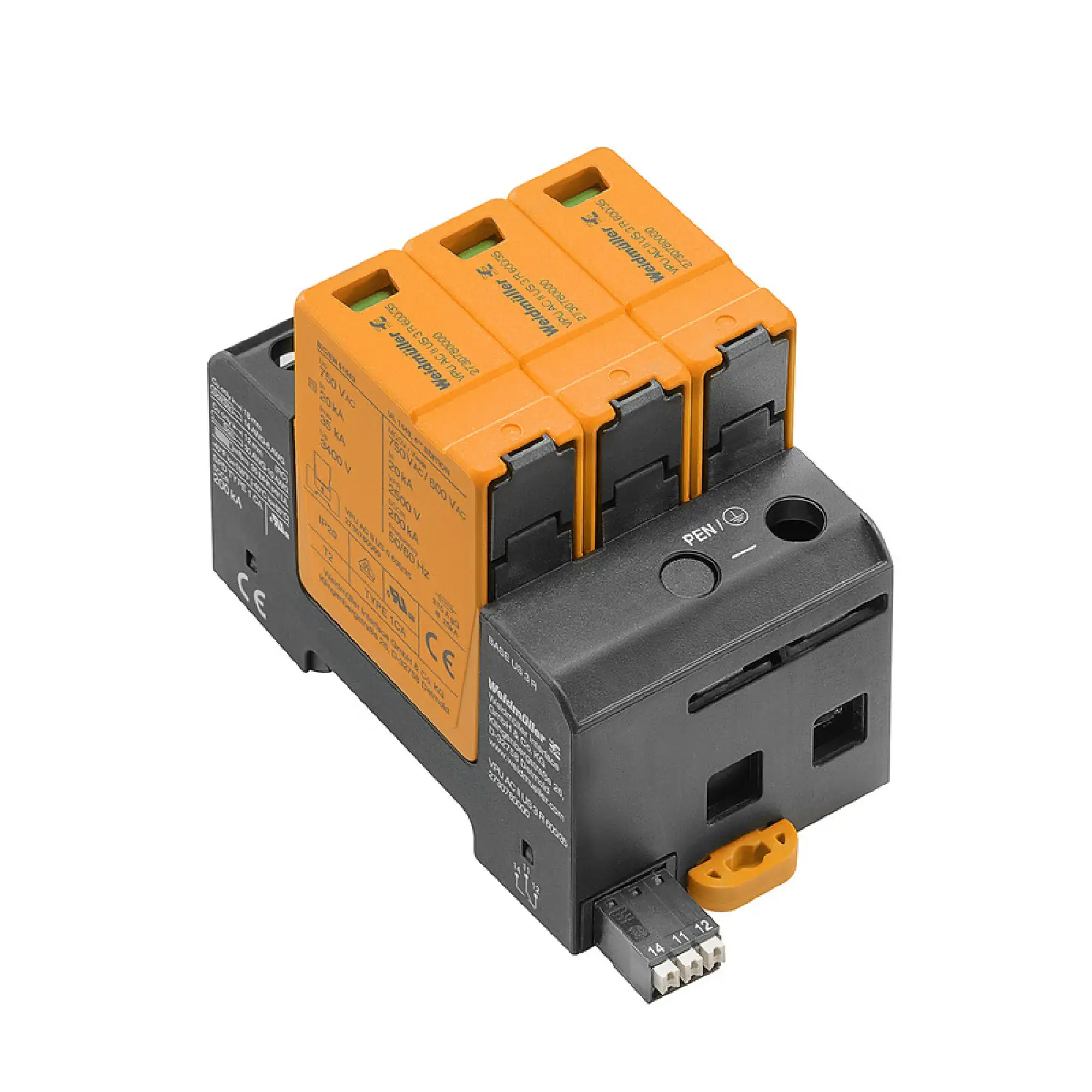 Weidmüller 2730780000 Surge voltage arrester (power supply systems), Surge protection, with remote contact, Type II, Low voltage network: TN-C, II, AC, 690 V (img_001) Weidmüller 2730780000 Surge voltage arrester (power supply systems), Surge protection, with remote contact, Type II, Low voltage network: TN-C, II, AC, 690 V (img_001)