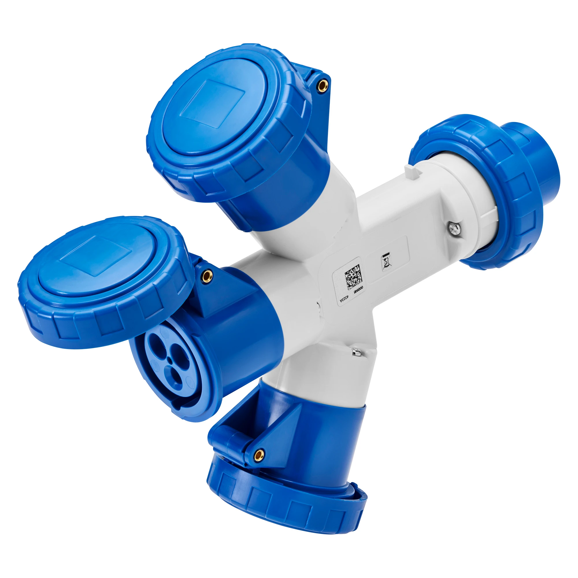 GEWISS GW64024 MULTIPLE SOCKET-COUPLERS 3 OUTPUTS IP67 - PLUG 16A - 3 SOCKET-OUTLETS 2P+E 230V 50/60HZ - BLUE - 6H (img_001)