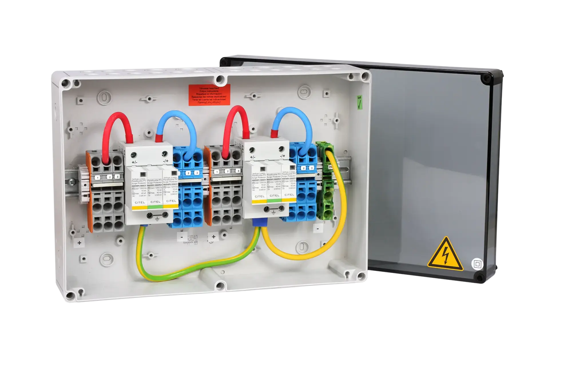 Citel 158207 Generatoranschlusskasten mit SPD Typ 2, 1200 VDC, 2-MPPT, 4 Strings (img_001) Citel 158207 Generatoranschlusskasten mit SPD Typ 2, 1200 VDC, 2-MPPT, 4 Strings (img_001)