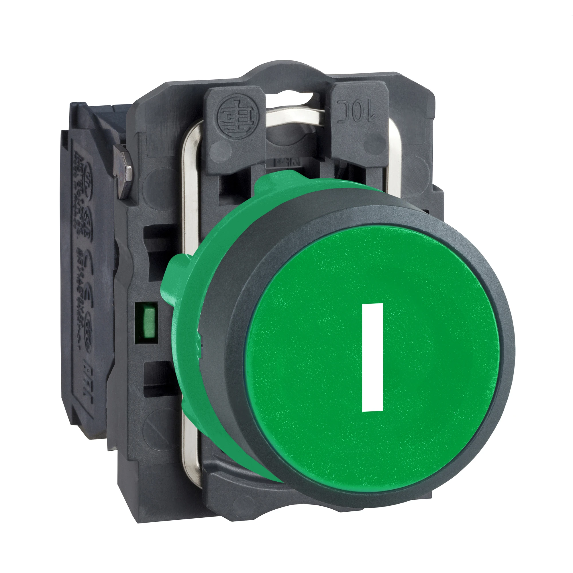 Schneider Electric XB5AA3311 Push button, Harmony XB5, plastic, green, labelled I, 22mm, momentary, 1NC (img_001)