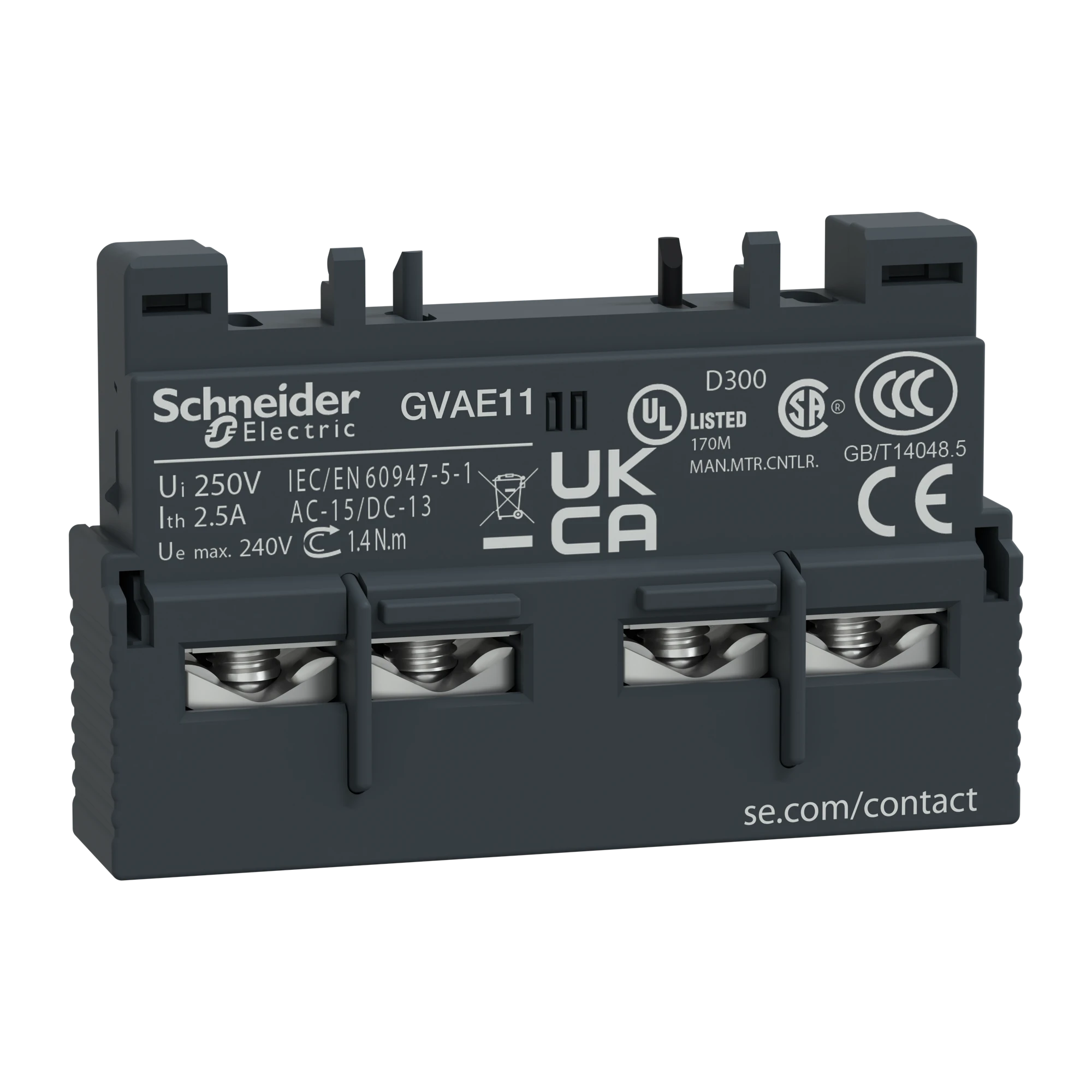Schneider Electric GVAE11 Auxiliary switch, 1NO+1NC, Front (img_001) Schneider Electric GVAE11 Auxiliary switch, 1NO+1NC, Front (img_001)