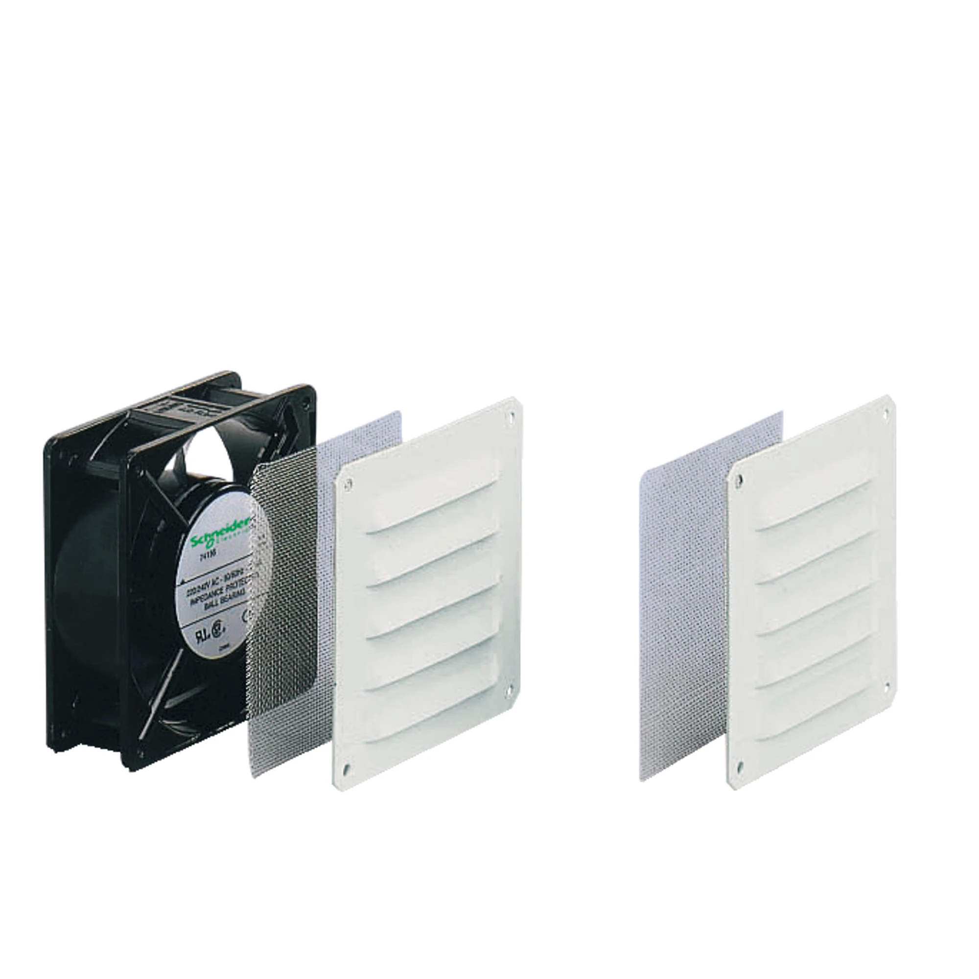 Schneider Electric NSYCVF54M230MM2 Climasys fan, 54m³/h, 230V, 2 metal grids and 2 insect protection filters (img_001) Schneider Electric NSYCVF54M230MM2 Climasys fan, 54m³/h, 230V, 2 metal grids and 2 insect protection filters (img_001)