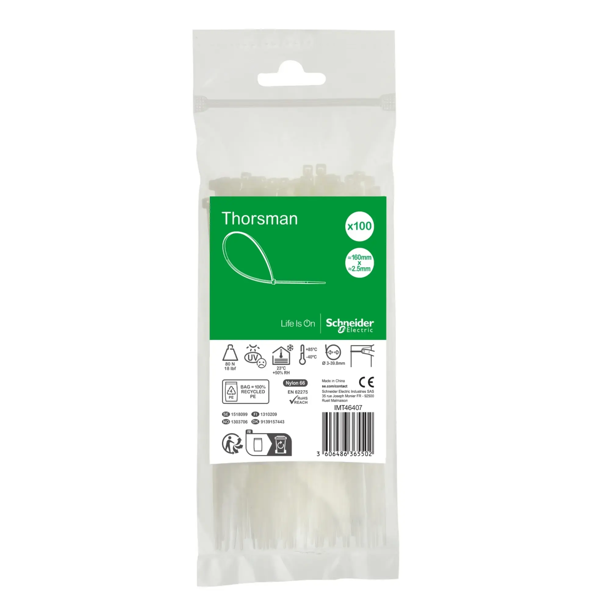 Schneider Electric IMT46407 Thorsman Cable Ties, Dimension: 160X2.5 mm, Pack of 100 Pieces Color: clear (img_002) Schneider Electric IMT46407 Thorsman Cable Ties, Dimension: 160X2.5 mm, Pack of 100 Pieces Color: clear (img_002)