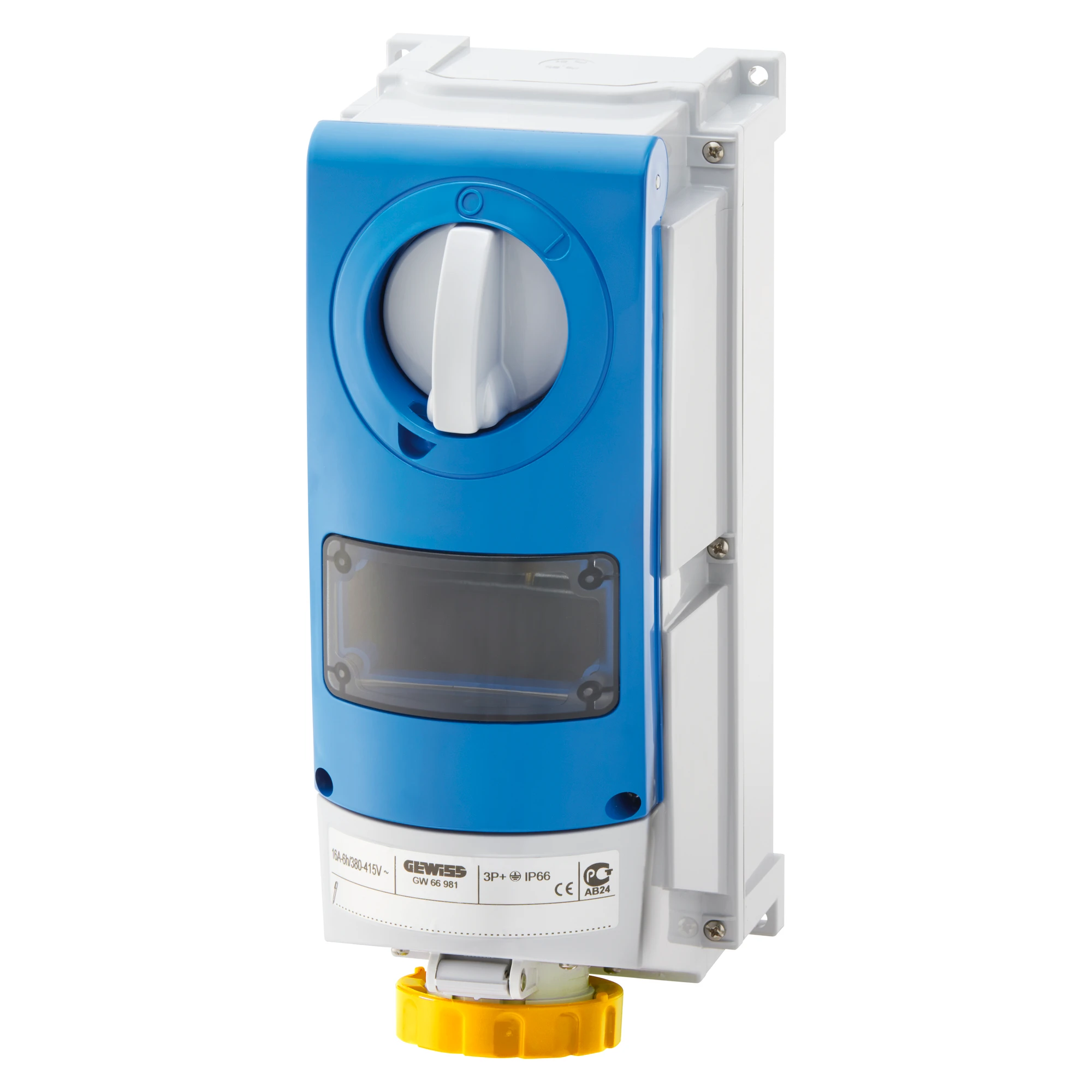 GEWISS GW66986 VERTICAL FIXED INTERLOCKED SOCKET OUTLET - WITH BOTTOM -FOR MOUNTING MODULAR DEVICES - FOR HEAVY-DUTY USE - 3P+E 32A 100-130V-50/60HZ 4H-IP66 (img_001)