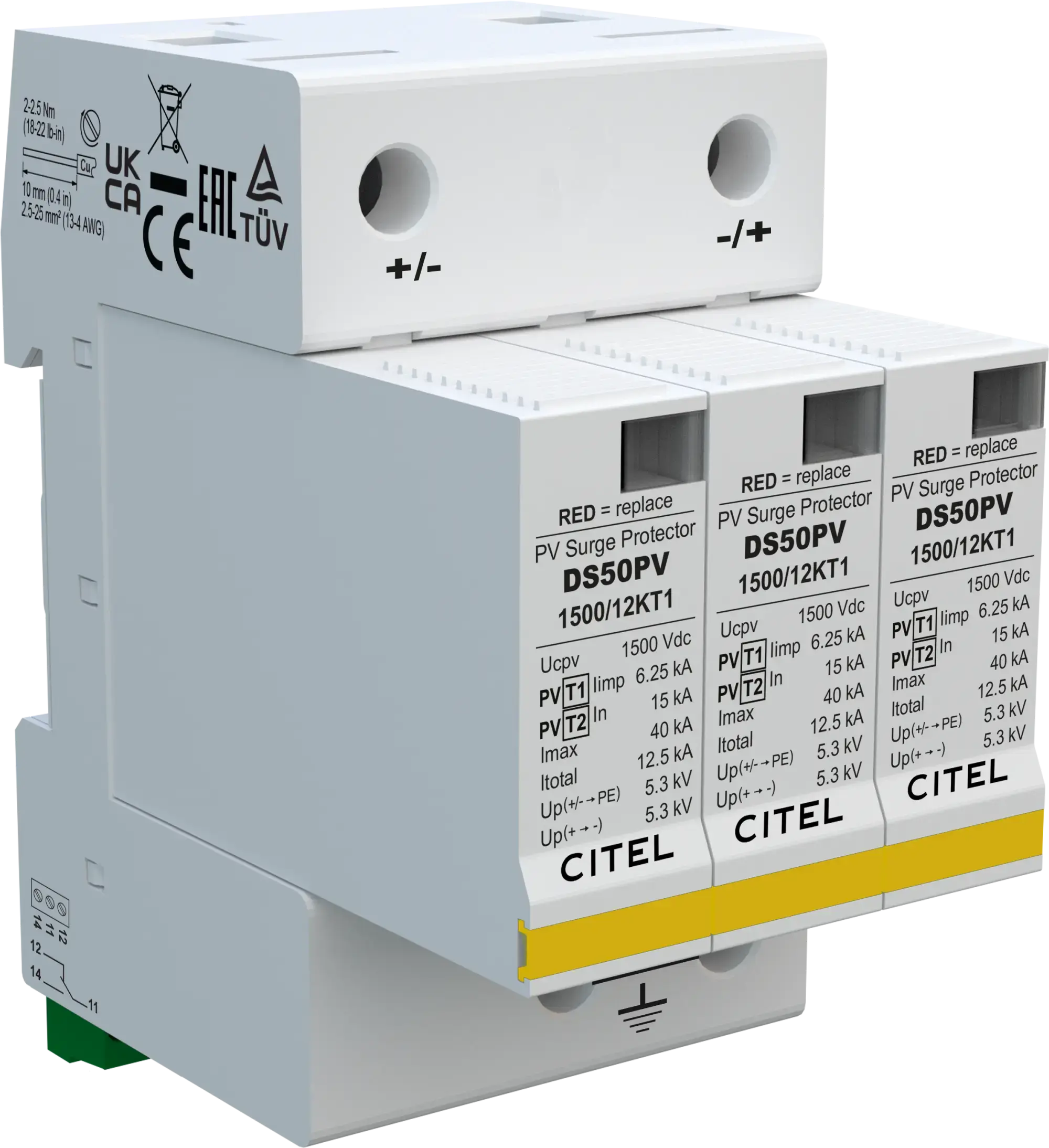 Citel 482573 Kombi-Ableiter 2-polig Typ 1+2 für 1500 VDC Photovoltaik-Anwendungen (img_001) Citel 482573 Kombi-Ableiter 2-polig Typ 1+2 für 1500 VDC Photovoltaik-Anwendungen (img_001)