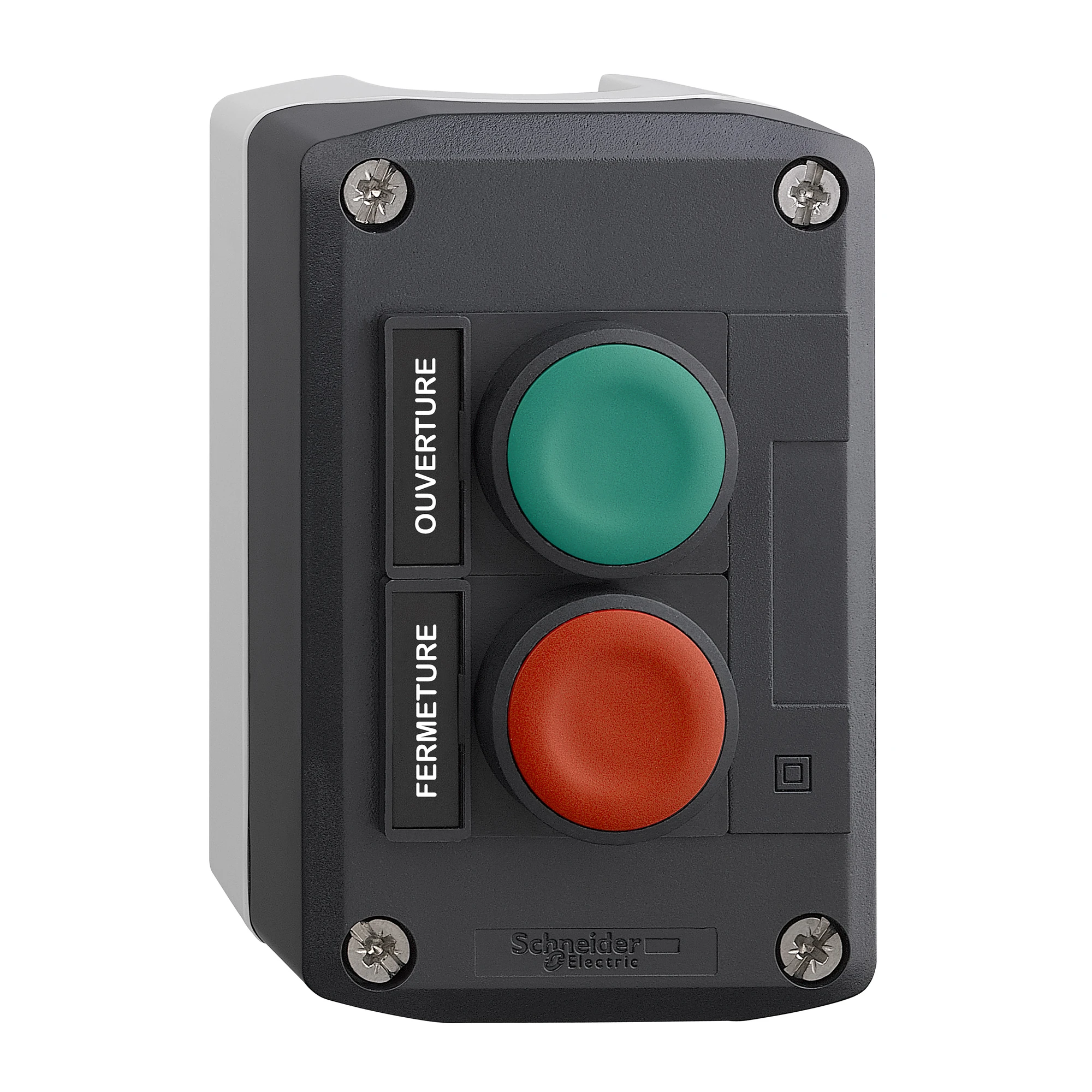 Schneider Electric XALD241 Surface-mounted enclosure, Harmony XALD, plastic, dark grey, 2 push buttons, green, red, OVERTURE, FERMETURE, 22mm, 2S (img_001) Schneider Electric XALD241 Surface-mounted enclosure, Harmony XALD, plastic, dark grey, 2 push buttons, green, red, OVERTURE, FERMETURE, 22mm, 2S (img_001)