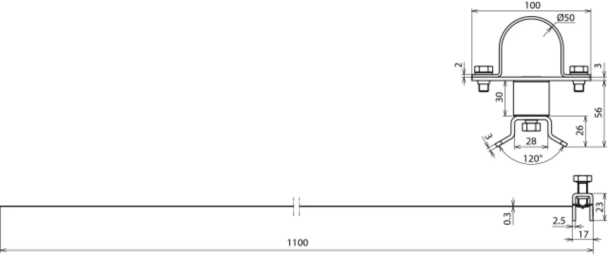 Dehn 105361 Fixing clamp for fixing pipes D 50mm at sector antennas spacer 30mm D 90-300mm (img_002) Dehn 105361 Fixing clamp for fixing pipes D 50mm at sector antennas spacer 30mm D 90-300mm (img_002)