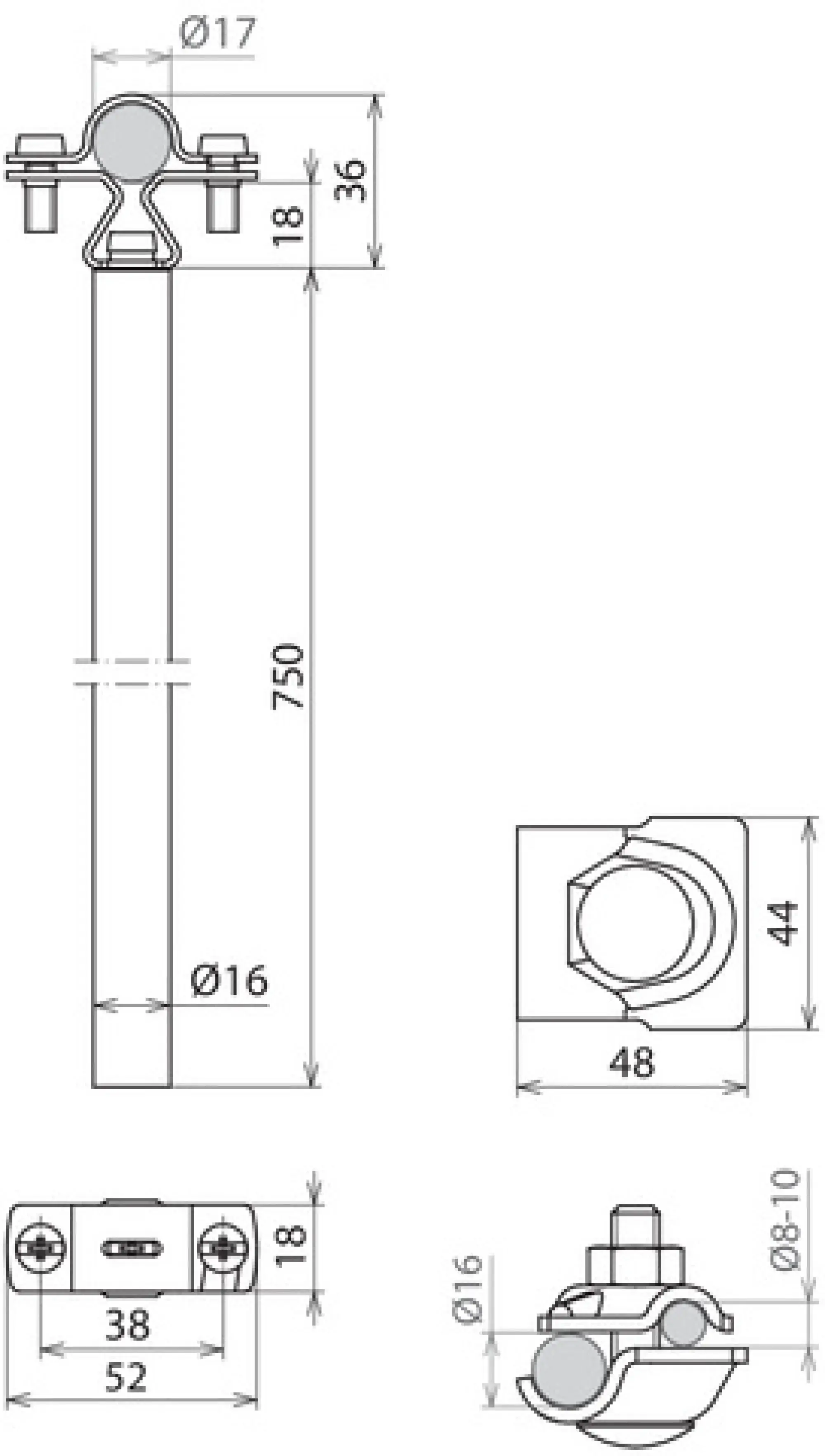 Dehn 105460 Spacer D 16mm L 750mm Al w. EB element D 17mm incl. MV clamp f. HVI light (img_004)