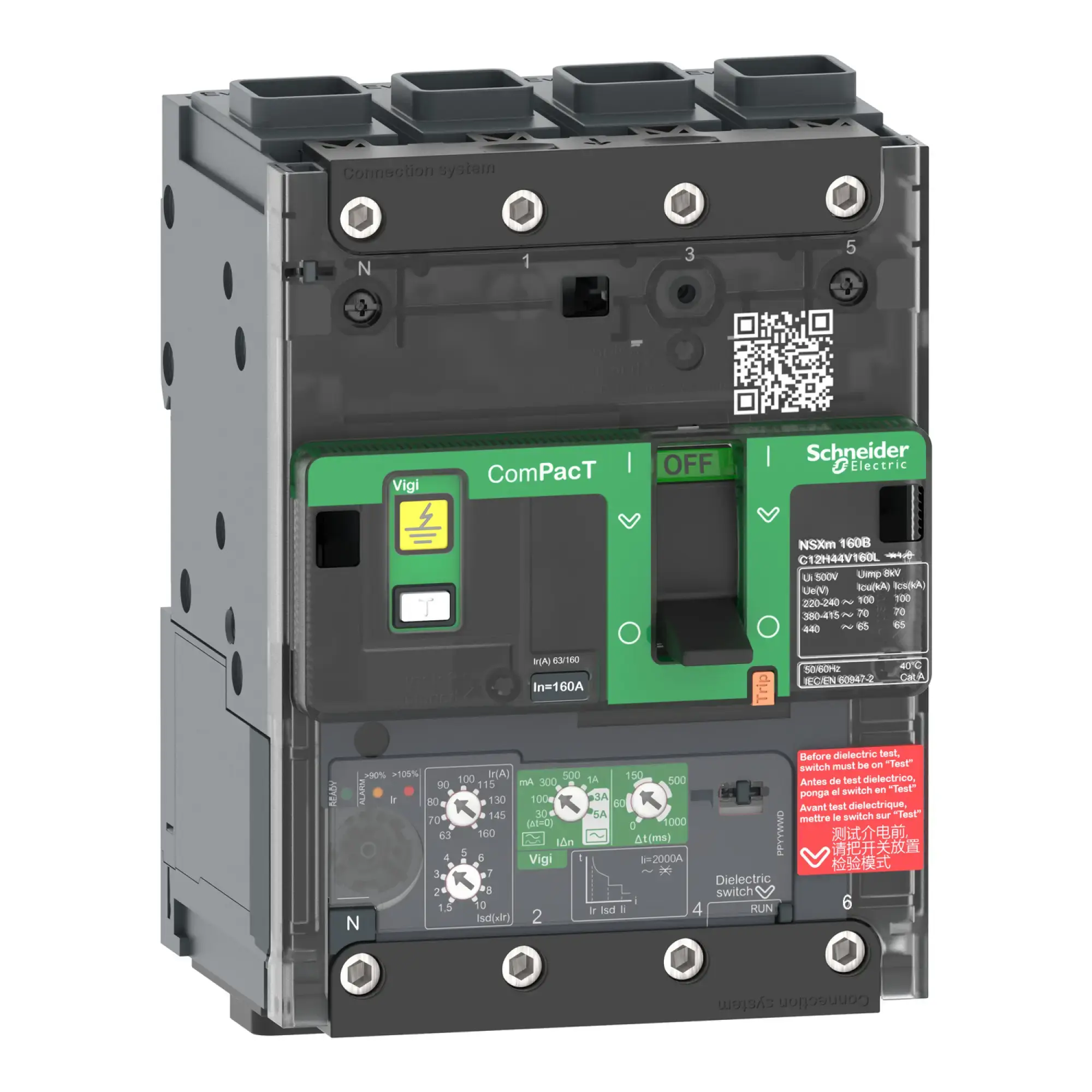 Schneider Electric C11B44V100L Compact Circuit Breaker with Residual Current Protection ComPacT NSXm with MicroLogic 4.1 VIGI 100A 4P 25kA/415V EverLink (img_002)