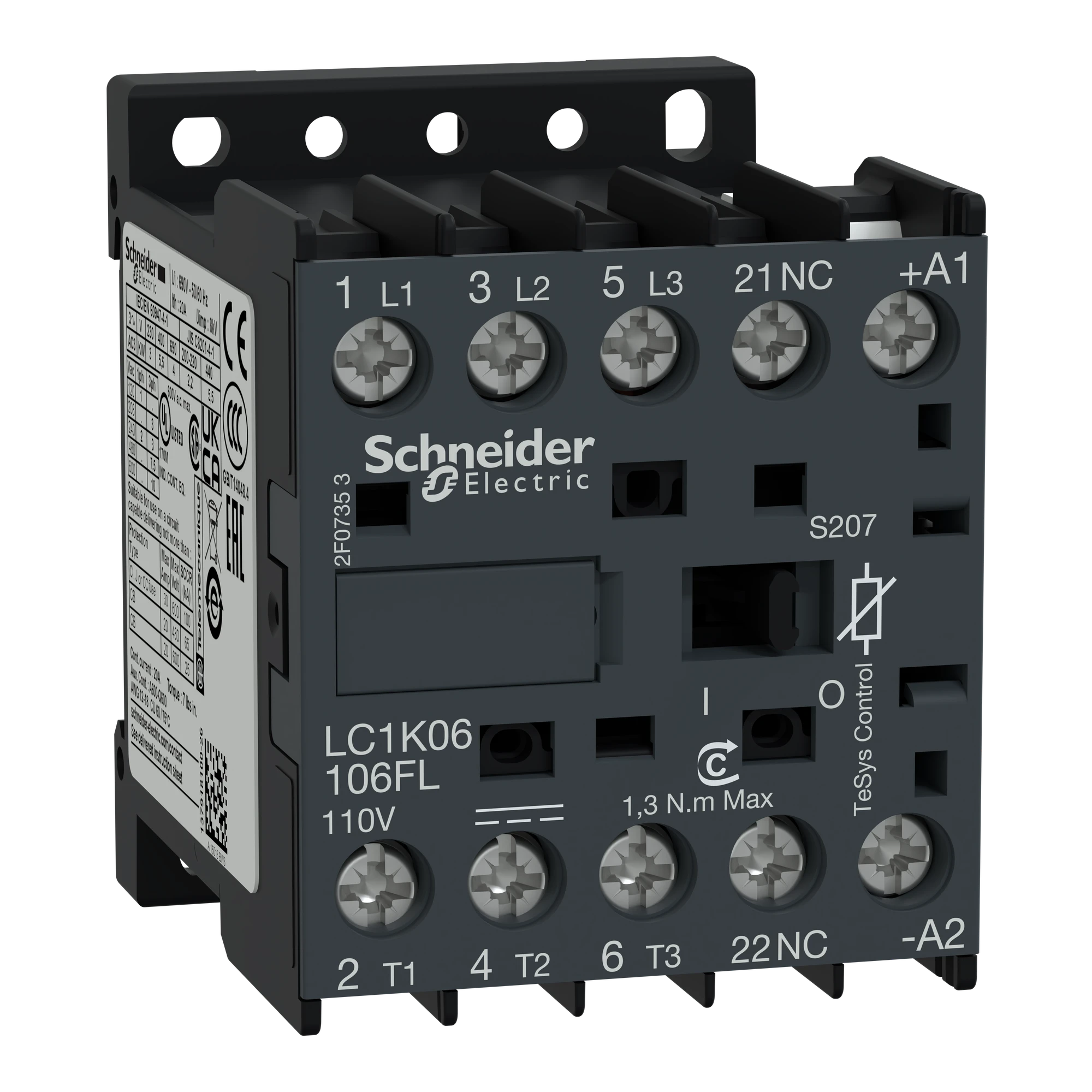 Schneider Electric LC1K06106FLS207 Power contactor, 3p+1NO, 2.2kW/400V/AC3, 6A, screw connection - 110 V DC low (img_001) Schneider Electric LC1K06106FLS207 Power contactor, 3p+1NO, 2.2kW/400V/AC3, 6A, screw connection - 110 V DC low (img_001)