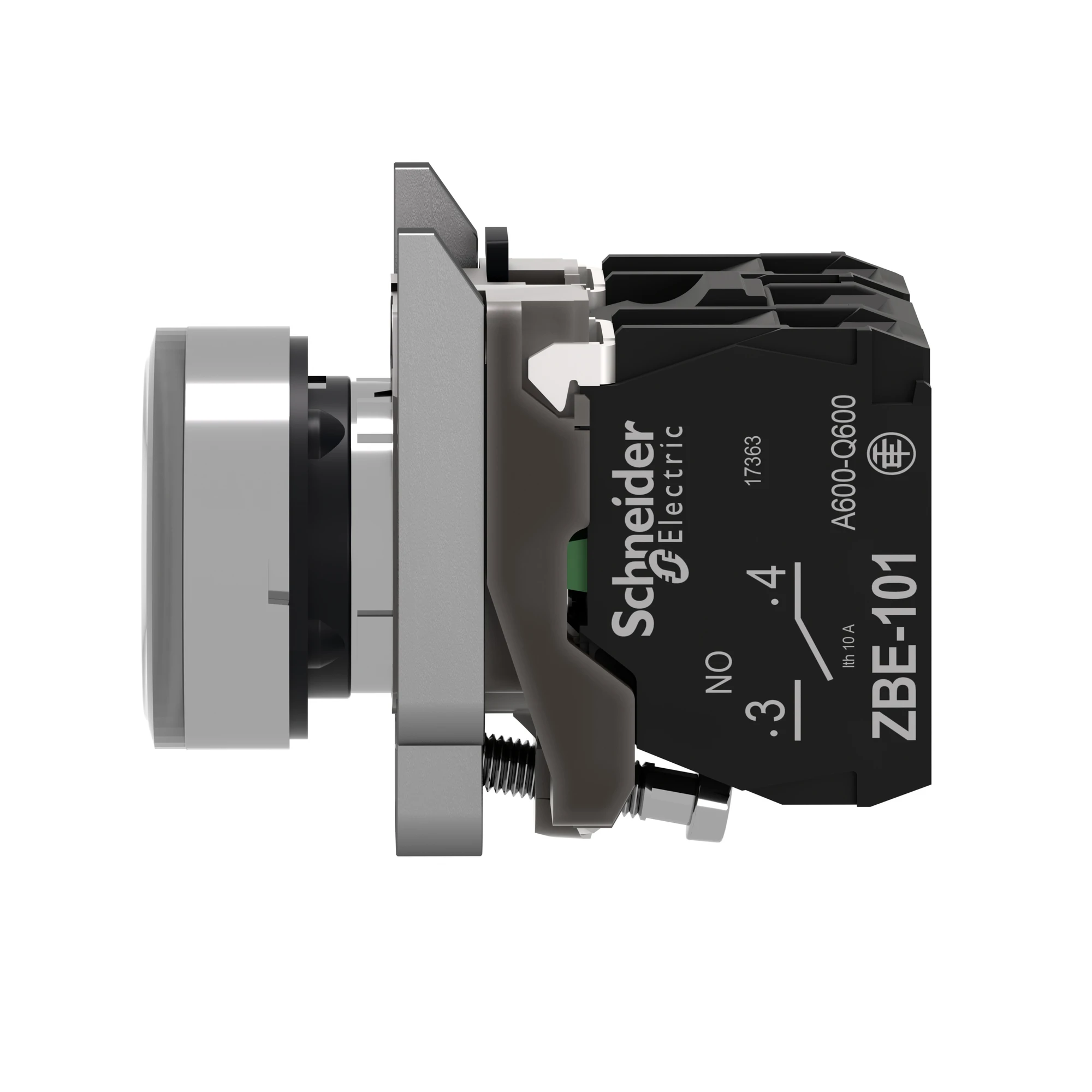 Schneider Electric XB4BW31M5 Illuminated pushbutton switch, Harmony XB4, metal, 22mm, white, unlabelled, universal LED, smooth dome, 1NO+1NC, 230-240V AC (img_006)