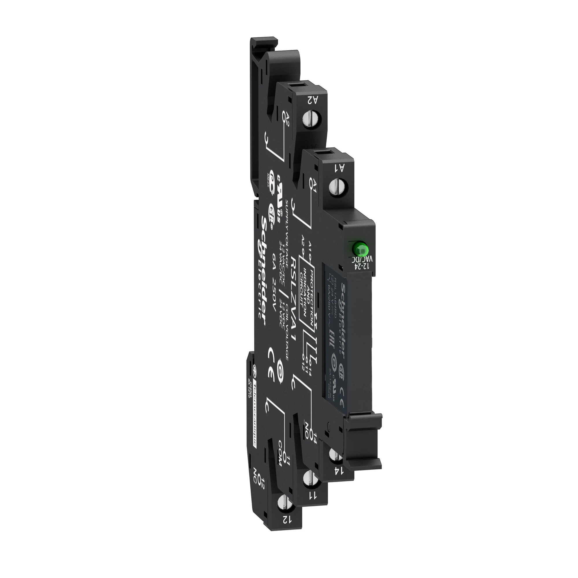 Schneider Electric RSL1PVJU Narrow Interface Relay RSL on Base, 1 W, 6 A, LED, Screw Terminal, 12 VAC/DC (img_001)