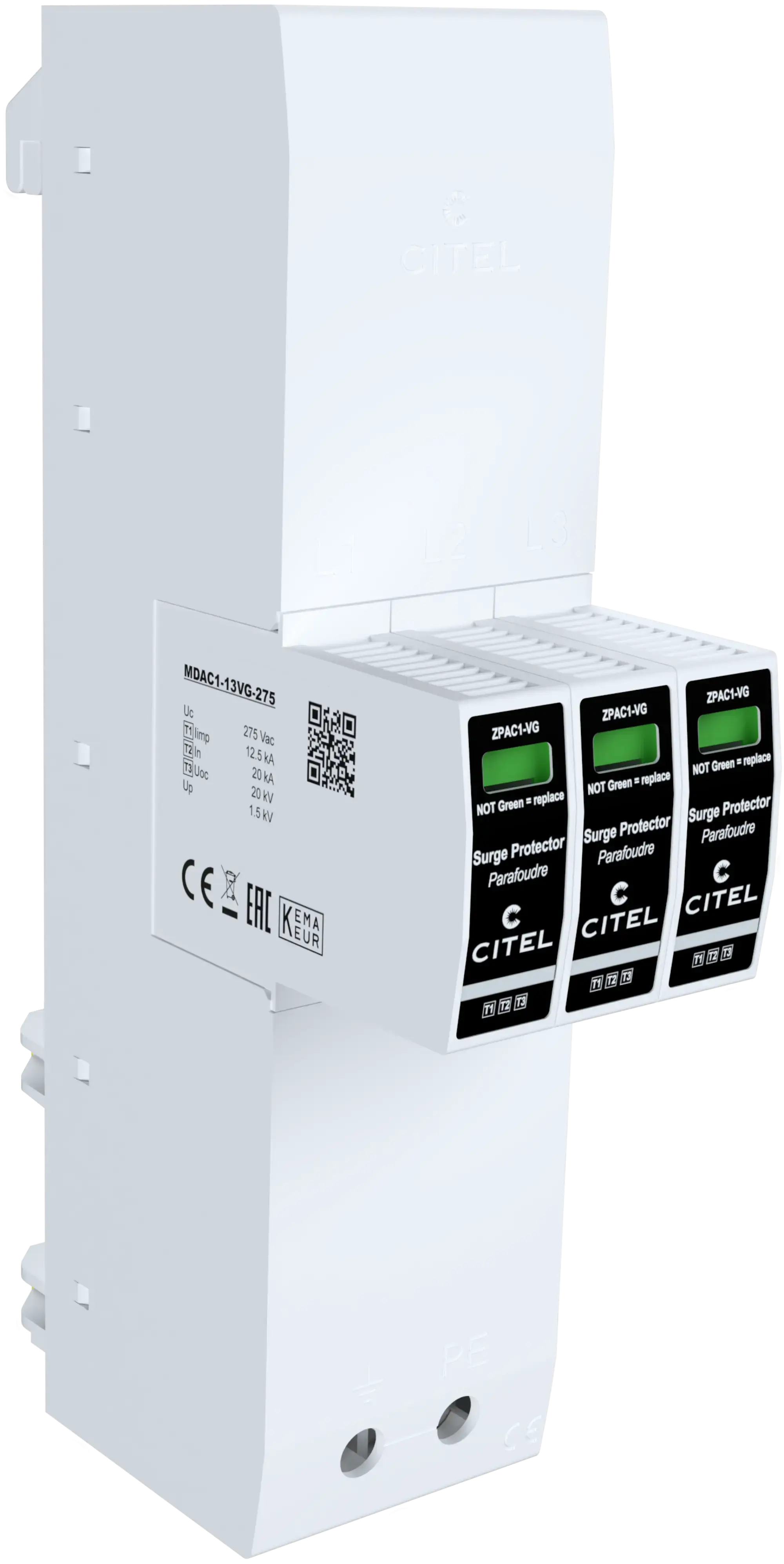 Citel 64215 Kombi-Ableiter 3-polig Typ 1+2+3 für TNC Netze auf 40mm Sammelschiene (img_001)