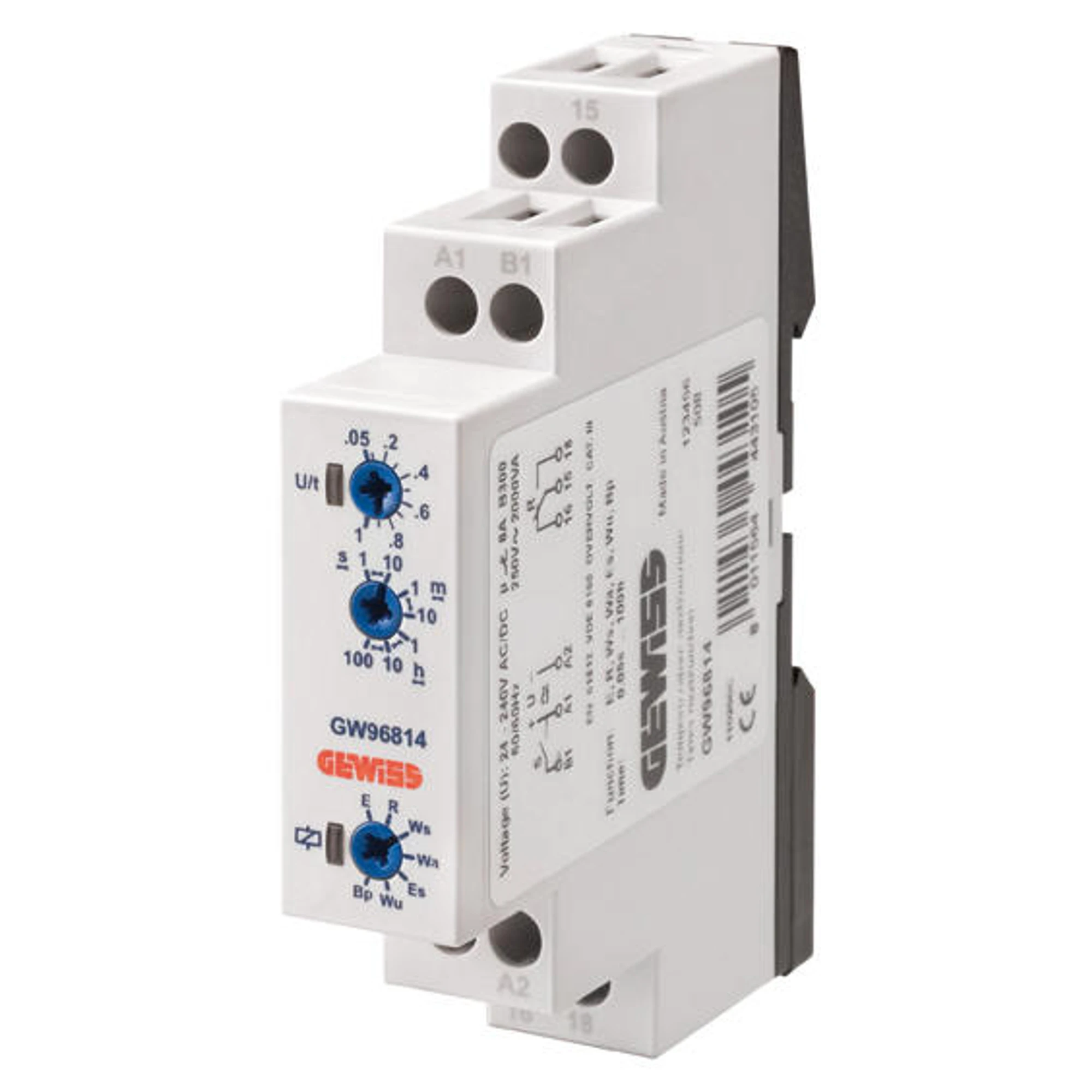 GEWISS GW96814 Multifunktionsrelais 24-240V AC/DC 8A 1W 50ms-100h 1TE (img_001) GEWISS GW96814 Multifunktionsrelais 24-240V AC/DC 8A 1W 50ms-100h 1TE (img_001)