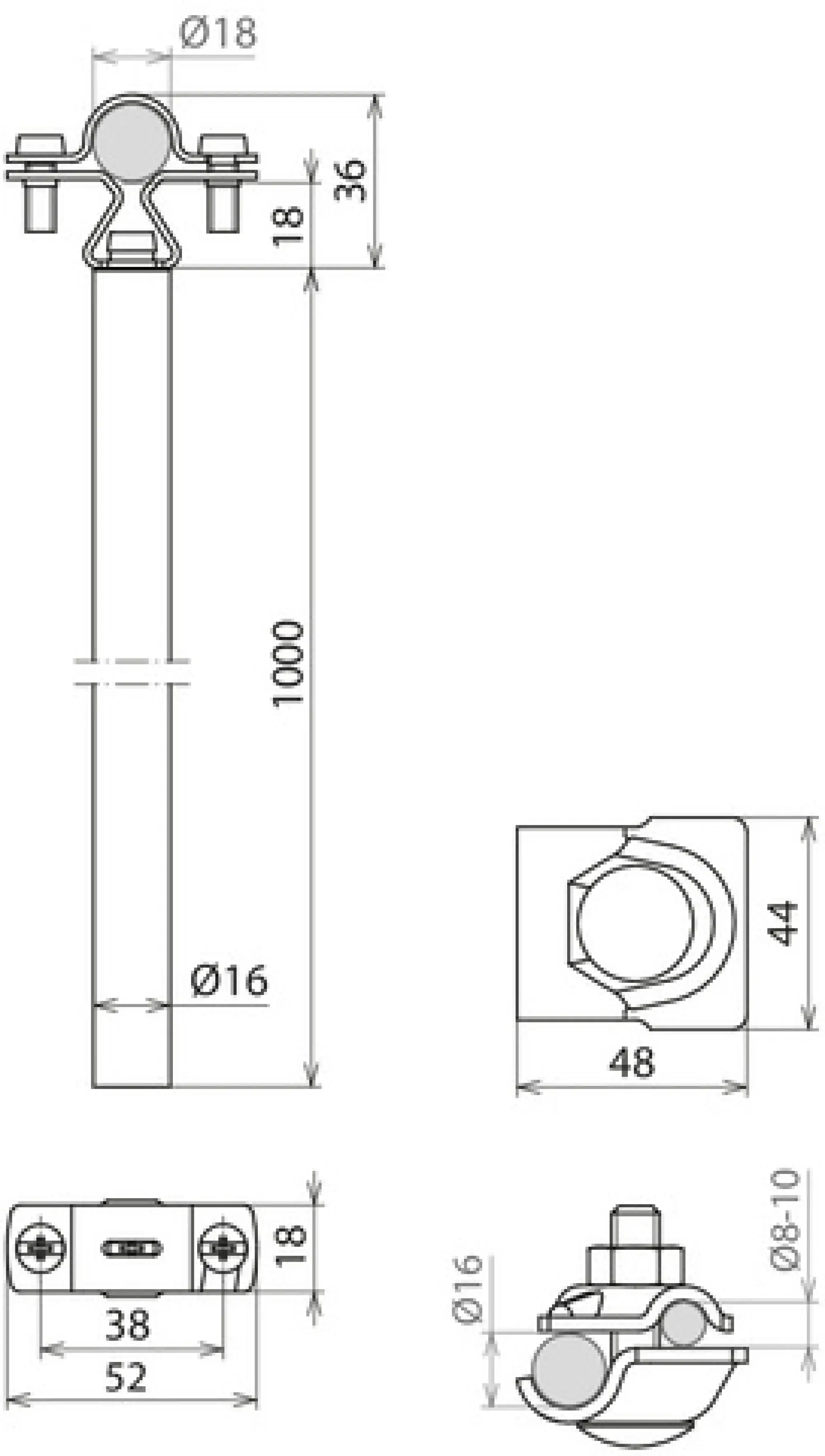 Dehn 105466 Spacer D 16mm L 1000mm Al w. EB element incl. MV clamp f. HVI light plus (img_002) Dehn 105466 Spacer D 16mm L 1000mm Al w. EB element incl. MV clamp f. HVI light plus (img_002)