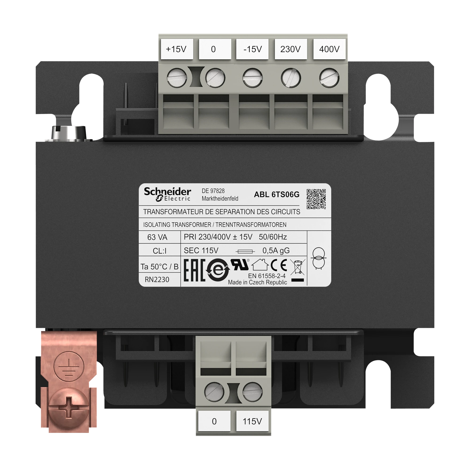 Schneider Electric ABL6TS06G Safety Isolation Transformer, Modicon ABL6, Input 230/400V AC, Output 115V AC, 63VA (img_003)