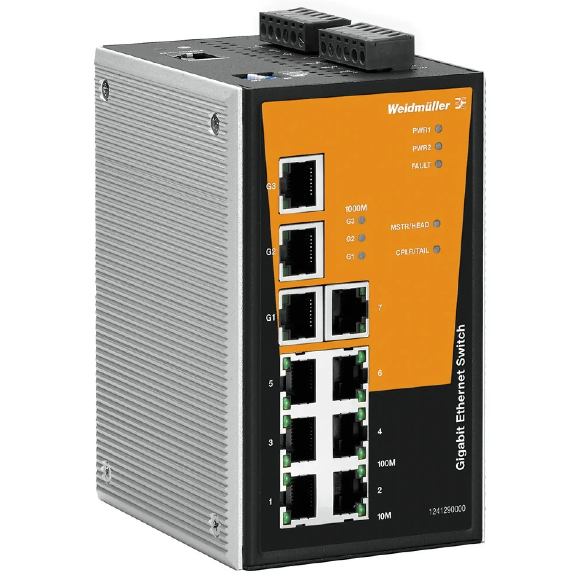Weidmüller 1241290000 Network switch, managed, Fast/Gigabit Ethernet, 3 * RJ45 10/100/1000BaseT(X), 7 * RJ45 10/100BaseT(X), -10 °C...60 °C, IP30 IE-SW-PL10M-3GT-7TX (img_001) Weidmüller 1241290000 Network switch, managed, Fast/Gigabit Ethernet, 3 * RJ45 10/100/1000BaseT(X), 7 * RJ45 10/100BaseT(X), -10 °C...60 °C, IP30 IE-SW-PL10M-3GT-7TX (img_001)