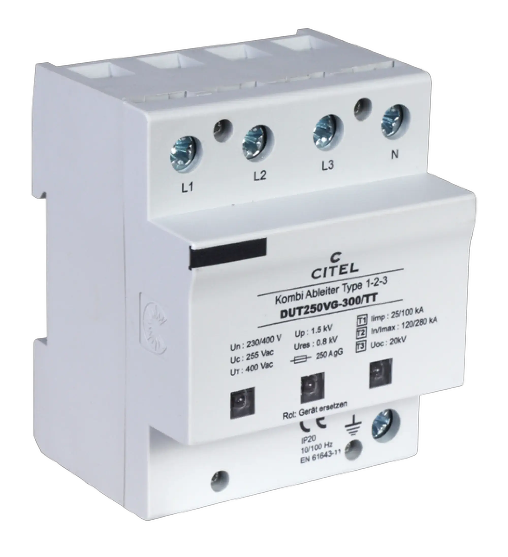 Citel 3582 Kombi-Ableiter 4-polig Typ 1+2+3 für 230/400 V TT Netze, VG-Technology, kompakt (img_001) Citel 3582 Kombi-Ableiter 4-polig Typ 1+2+3 für 230/400 V TT Netze, VG-Technology, kompakt (img_001)