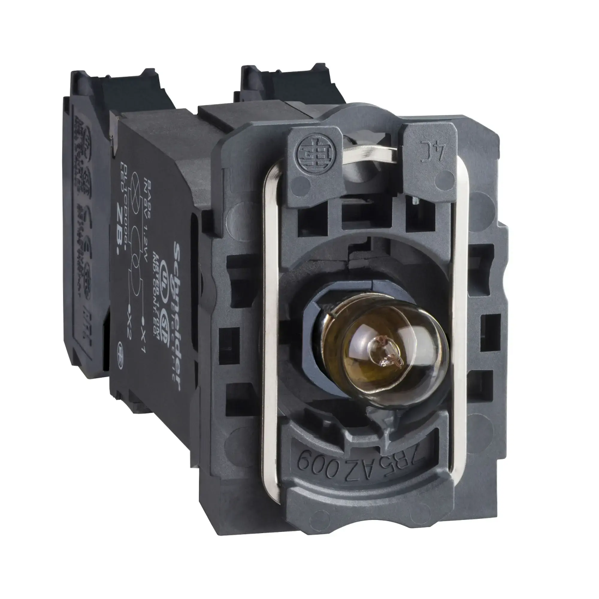 Schneider Electric ZB5AW035 Lamp socket with mounting flange, Harmony XB5, plastic, white, with transformer, incandescent lamp BA9s, 1NC+1NO, 120V AC (img_002)