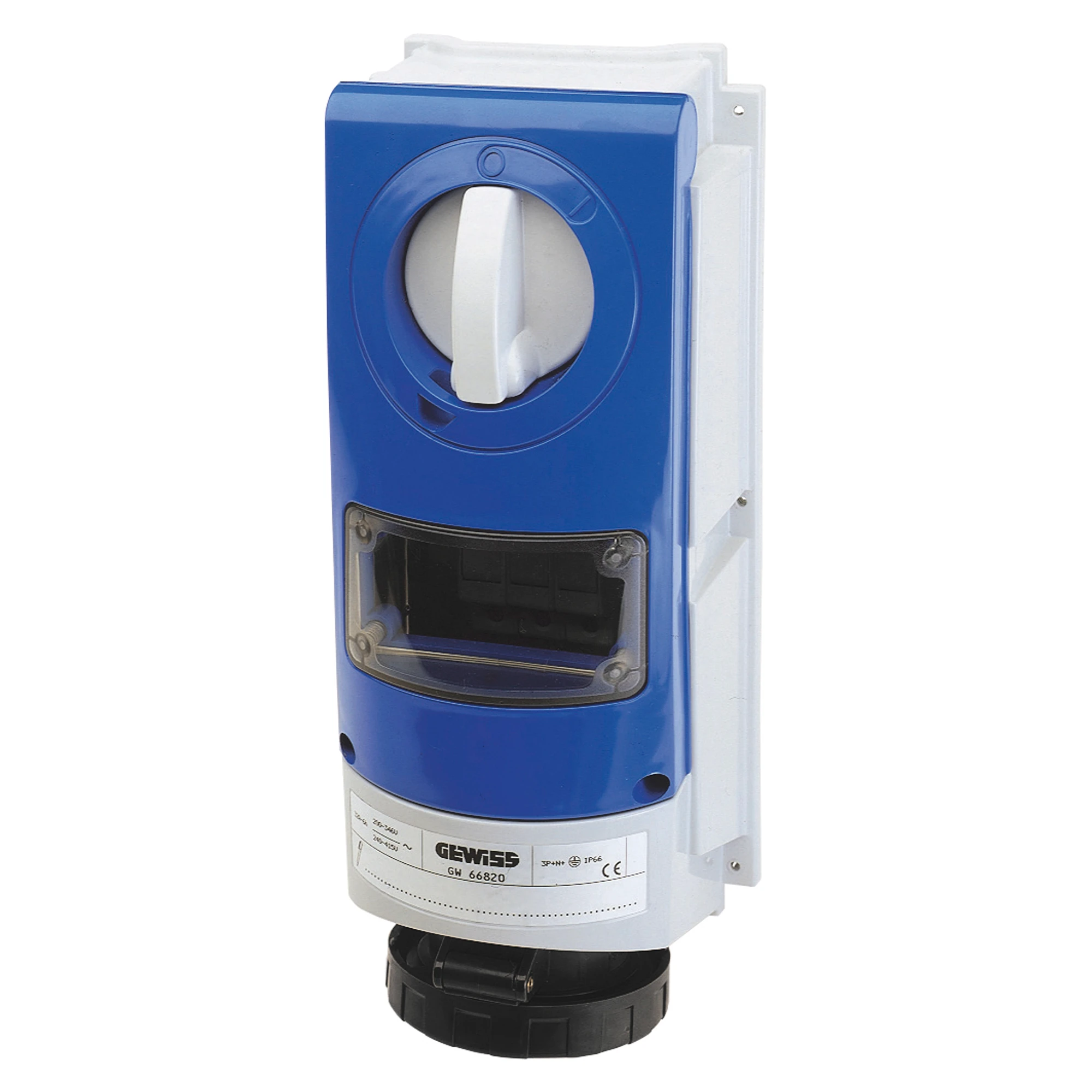 GEWISS GW66811 VERTICAL FIXED INTERLOCKED SOCKET OUTLET - WITHOUT BOTTOM - FOR HEAVY-DUTY USE - WITH FUSE-HOLDER BASE - 3P+N+E 16A 480-500V-50/60HZ 7H - IP66 (img_001)