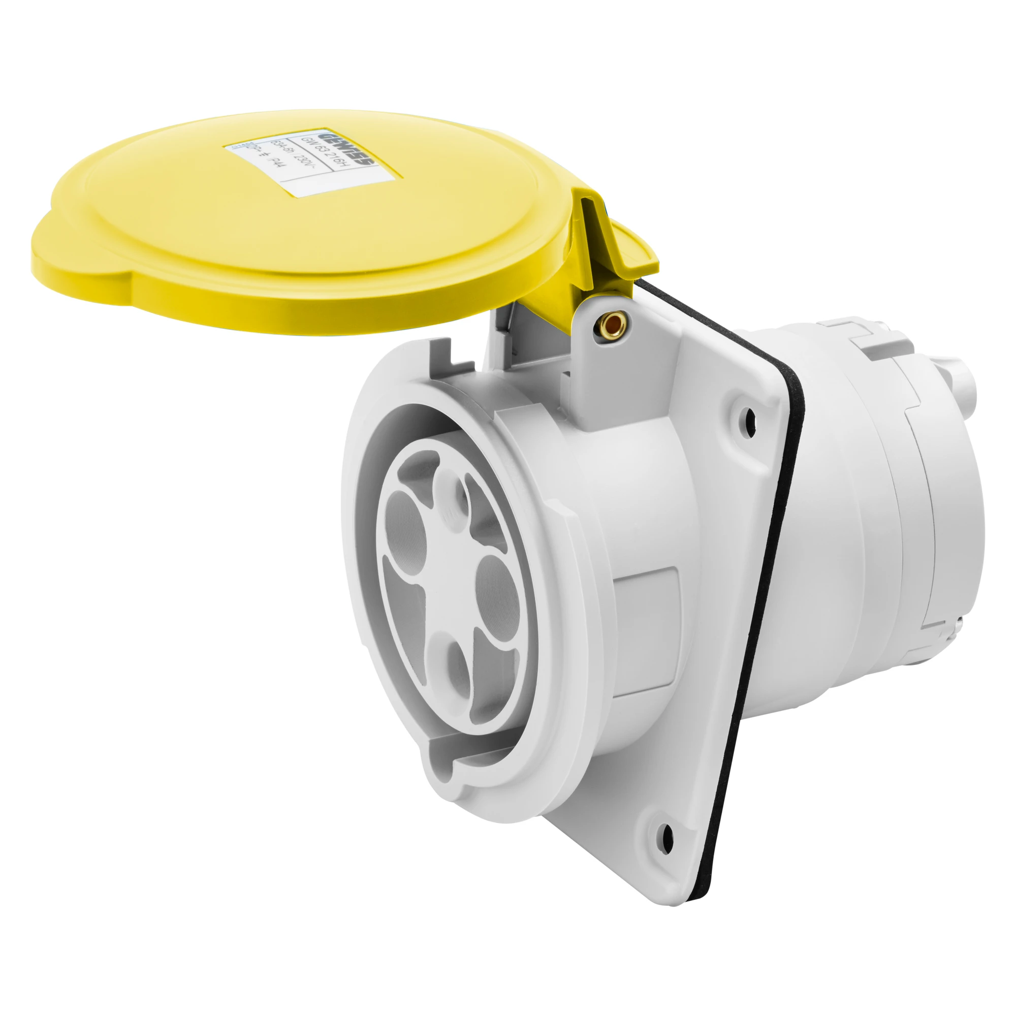 GEWISS GW63214H 10° ANGLED FLUSH-MOUNTING SOCKET-OUTLET HP - IP44/IP54 - 3P+E 63A 100-130V 50/60HZ - YELLOW - 4H - MANTLE TERMINAL (img_001)