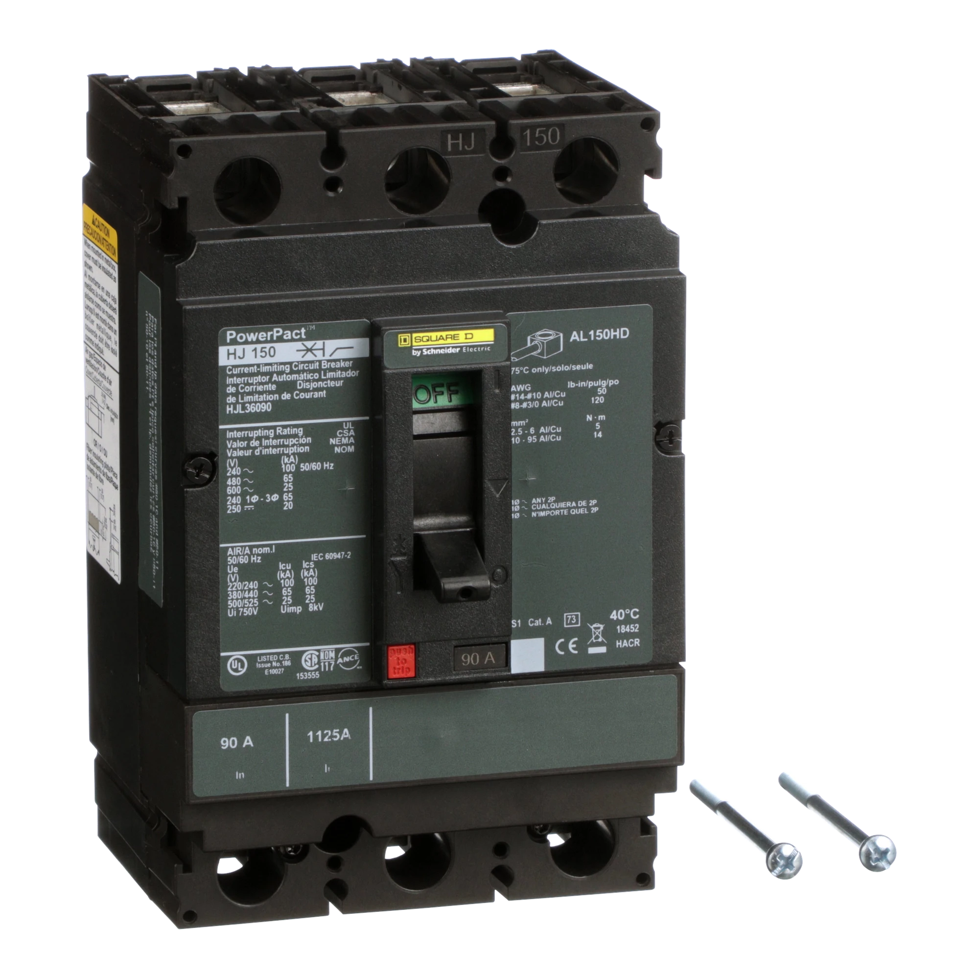 Schneider Electric HJL36090 Compact power circuit breaker PowerPacT H, TMD 90A, 3P, 25kA/600V AC, 80% rated (img_001)