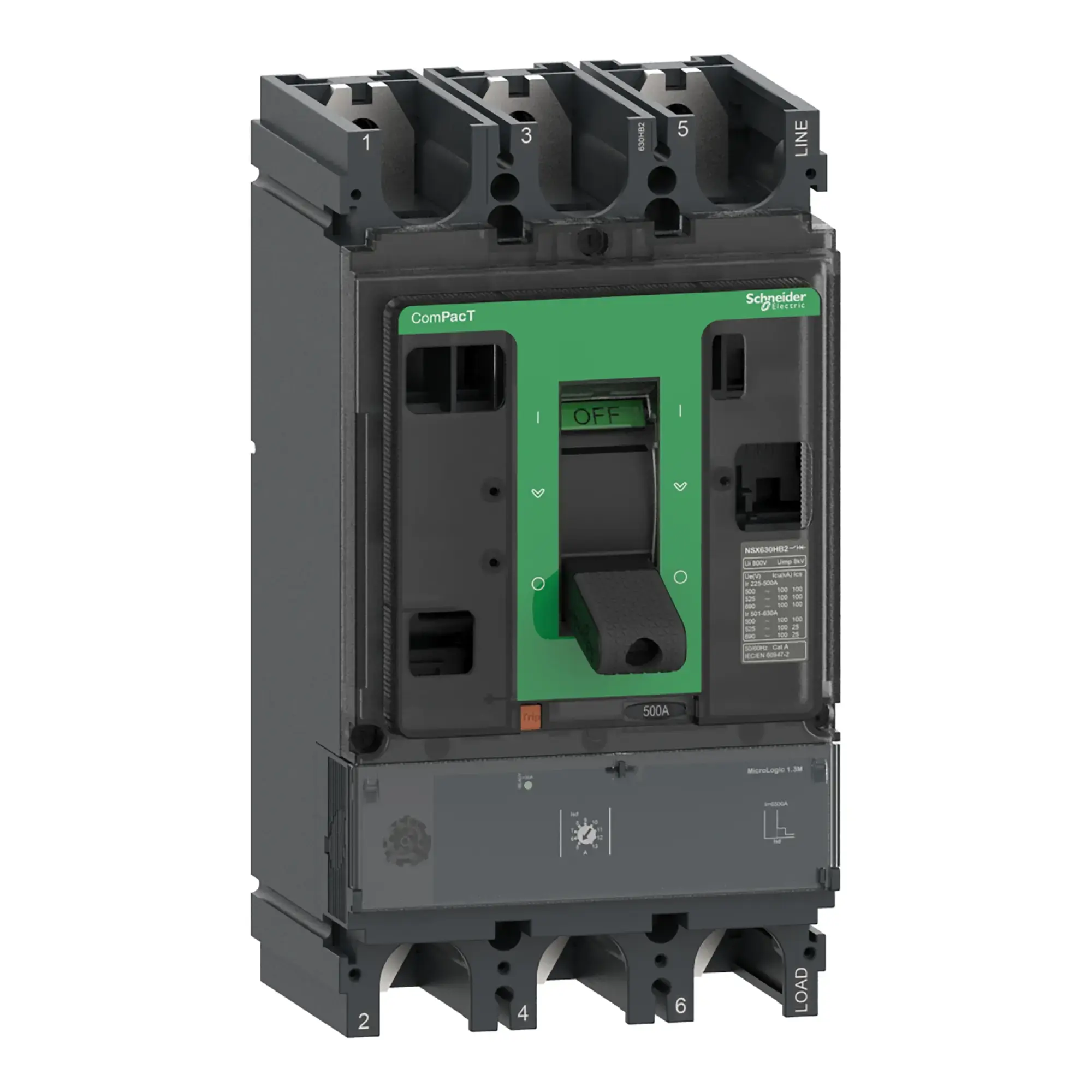 Schneider Electric C63N31M500 Compact circuit breaker ComPacT NSX630N with Micrologic 1.3M 3P3D 500A, 50kA/415V AC (img_002)