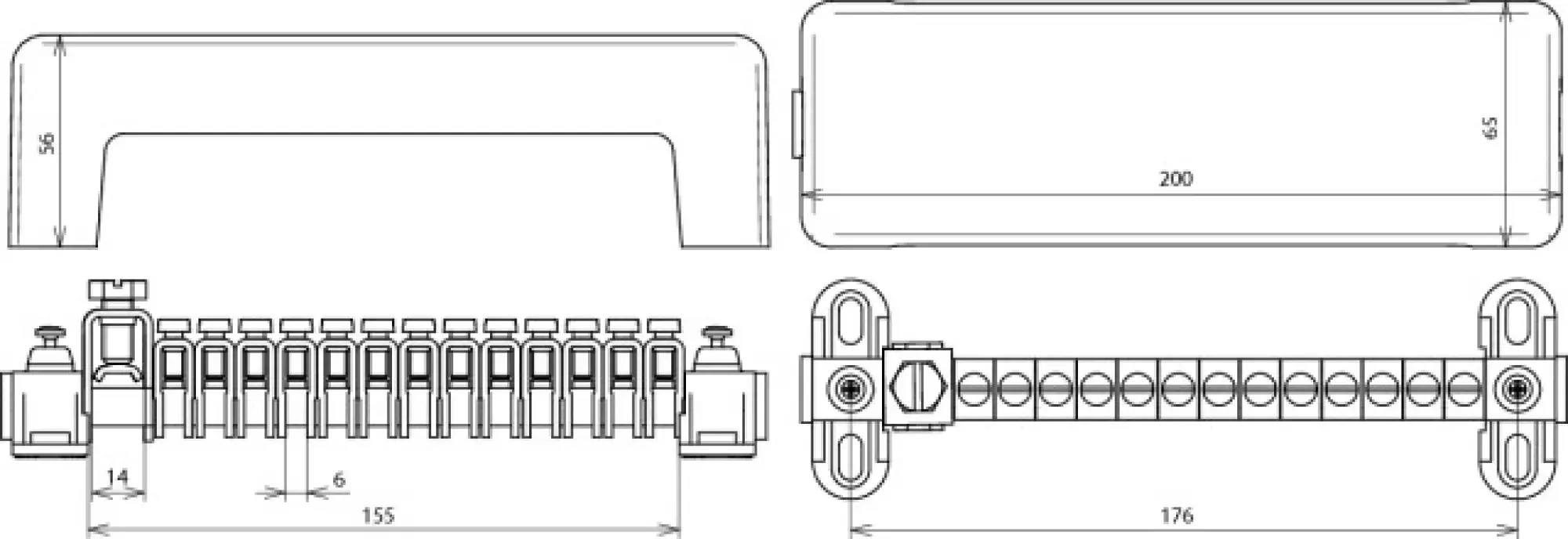 Dehn 563030 Equipotential bonding bar with cover 13x 2.5-25mm² 1x 16-95mm² (img_002)