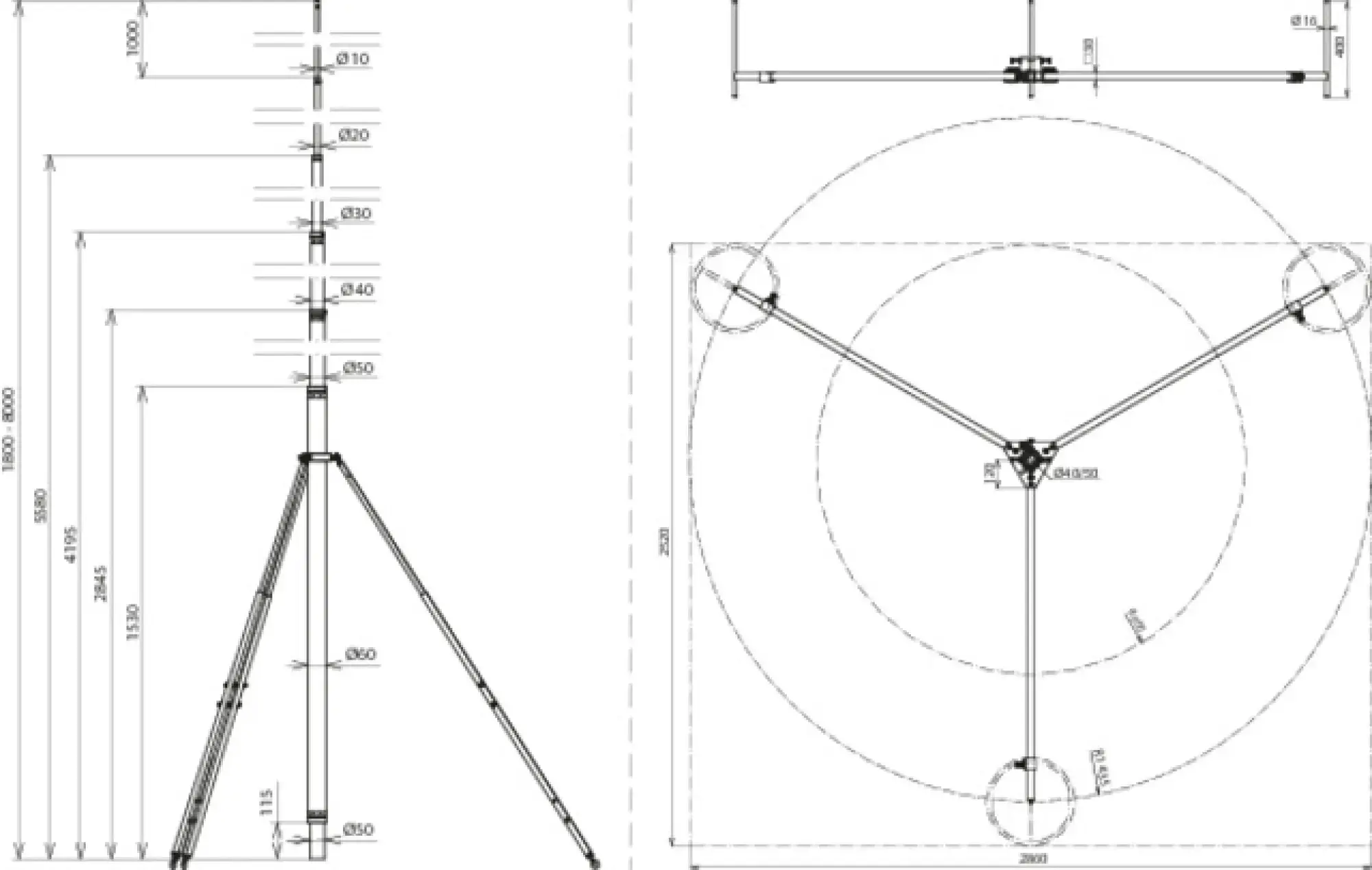 Dehn 105716 -SET-tele. air-term. rod w. brace L8.0m Al & tripod R1435mm HDG steel (St/tZn) (img_002)