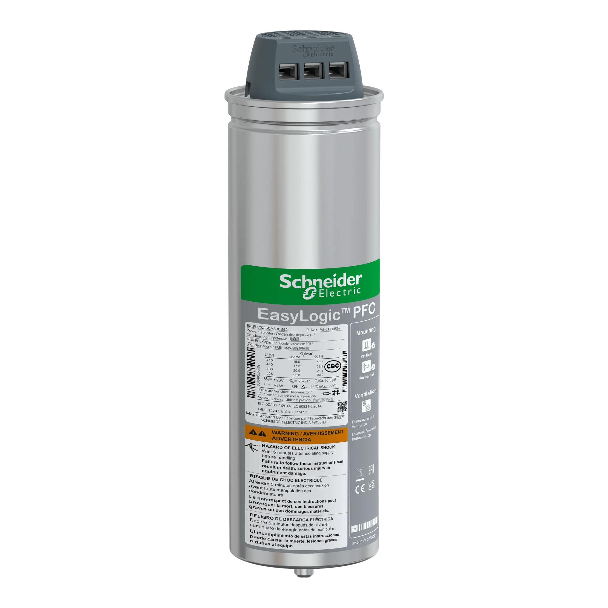 Schneider Electric BLRCS250A300B52 Standard Capacitor, EasyLogic PFC SD, 25/30kvar, 525V, 50/60Hz (img_001) Schneider Electric BLRCS250A300B52 Standard Capacitor, EasyLogic PFC SD, 25/30kvar, 525V, 50/60Hz (img_001)