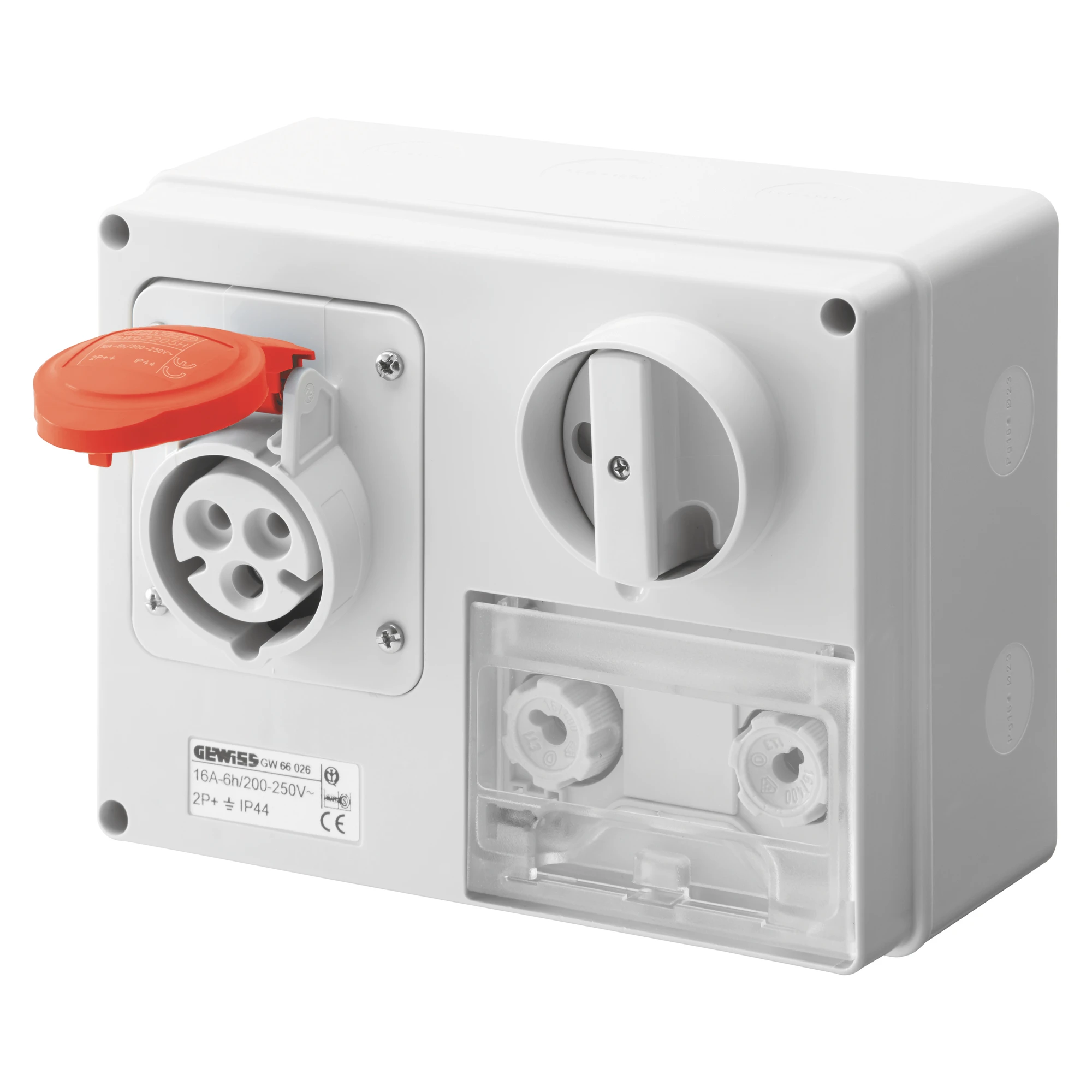 GEWISS GW66042 FIXED INTERLOCKED HORIZONTAL SOCKET-OUTLET - WITH BOTTOM - WITH FUSE-HOLDER BASE - 3P+N+E 32A 346-415V - 50/60HZ 6H CBF - IP44 (img_001)