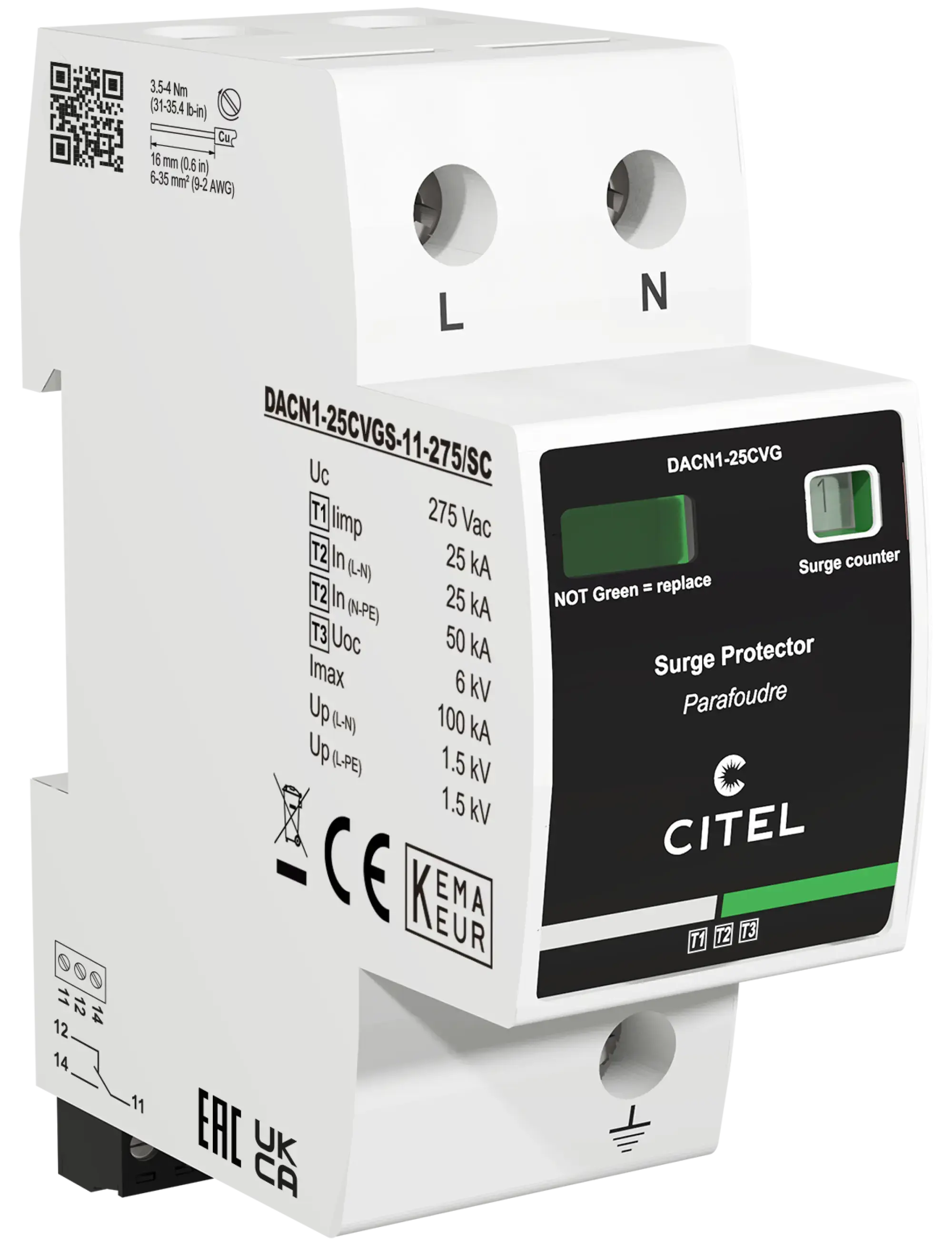 Citel 64191 Kombi-Ableiter 2-polig Typ 2+3 für 230/400 V TN-TT Netze, mit Blitzimpulszähler (img_001)