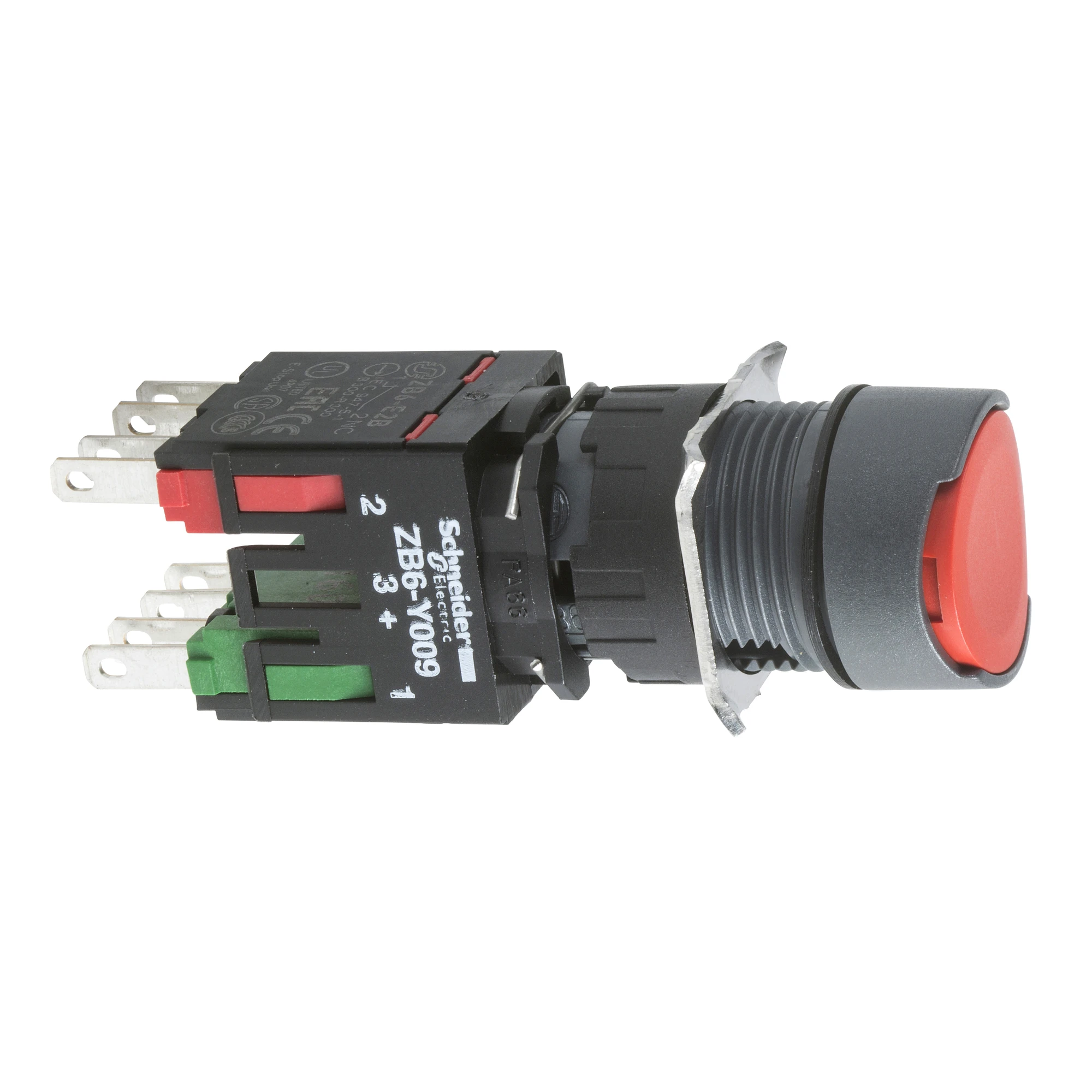 Schneider Electric XB6AA45B Pushbutton, red Ø 16, flat, without latching, 1NC+1NO (img_001)