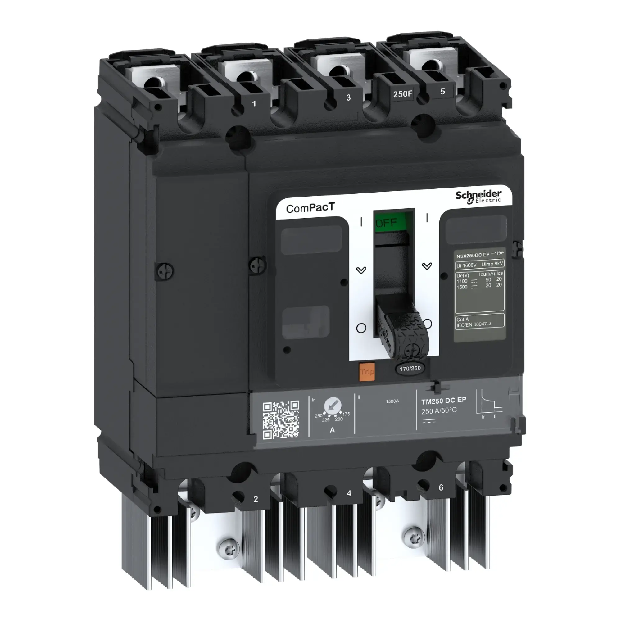 Schneider Electric C25F4TM160D3 Compact NSX250 TM DC EP Circuit Breaker, 20kA/1500VDC, 4 Poles, TM-DC EP 160A Trip Unit (img_002)