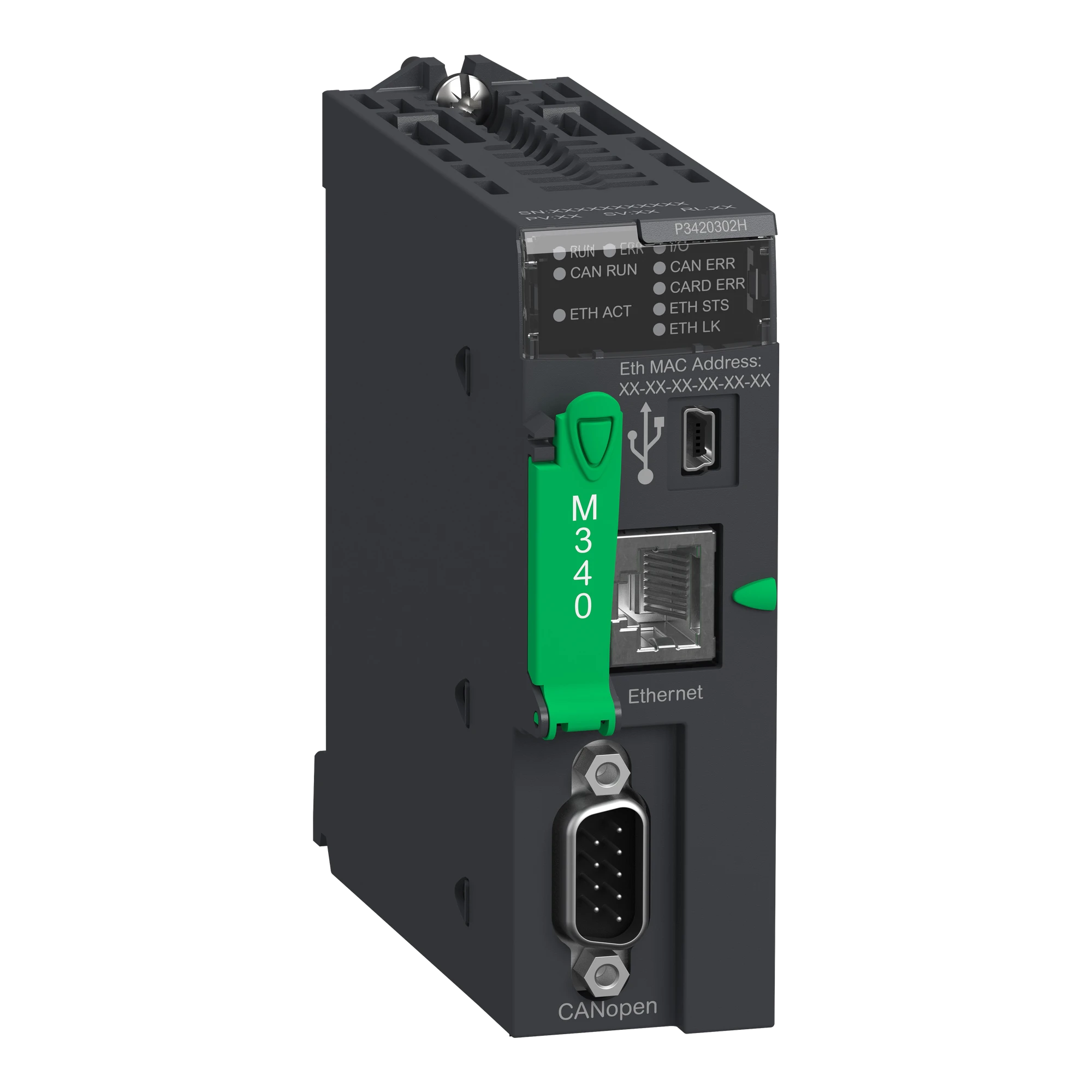 Schneider Electric BMXP3420302H Modicon M340 CPU Module, max. 1024 digital + 256 analog I/O, CANopen, Ethernet TCP/IP, rugged design (img_001) Schneider Electric BMXP3420302H Modicon M340 CPU Module, max. 1024 digital + 256 analog I/O, CANopen, Ethernet TCP/IP, rugged design (img_001)