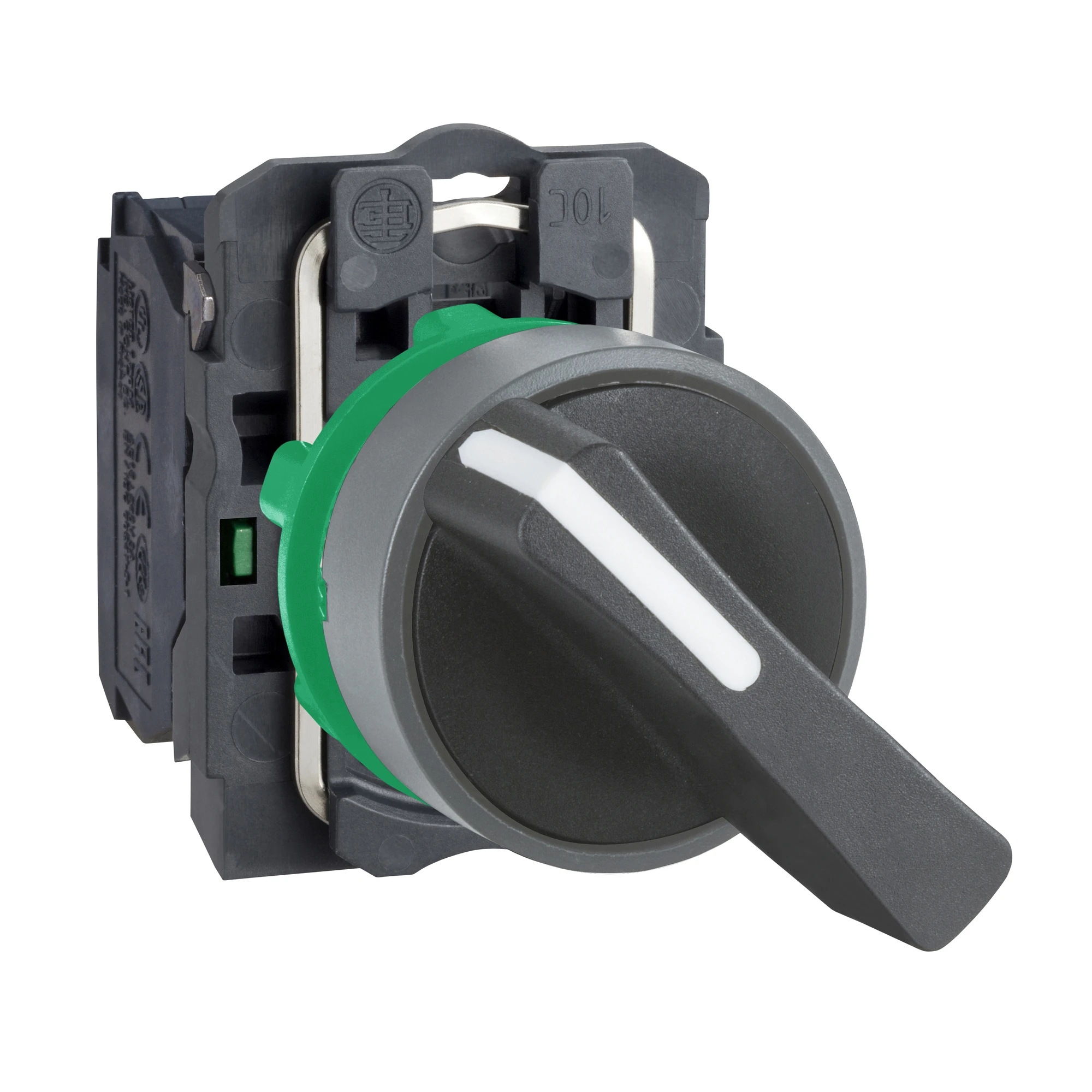 Schneider Electric XB5AJ21C0 Selector Switch, Harmony XB5, Plastic, Light Gray, Black, 2 Positions, Long Toggle, 22mm, Latching, 1NO (img_001)