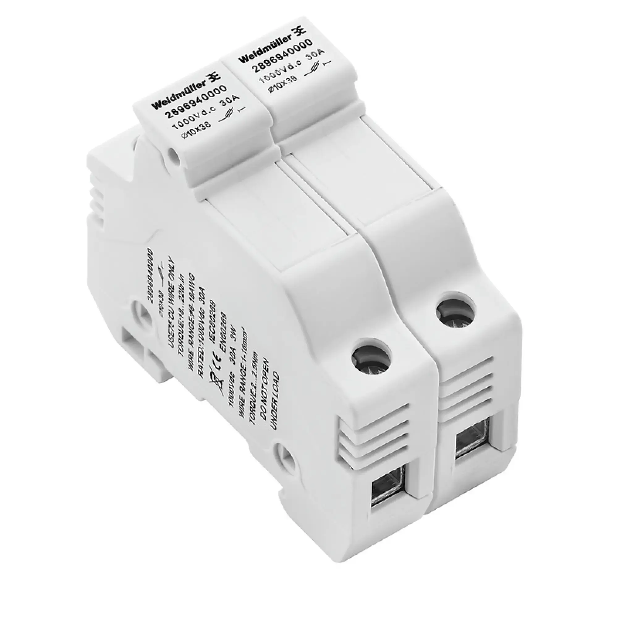 Weidmüller 2896940000 Fuse terminal, Screw connection, Light Blue, 10 mm², 30 A, Number of connections: 2, Number of levels: 2, TS 35 (img_001)