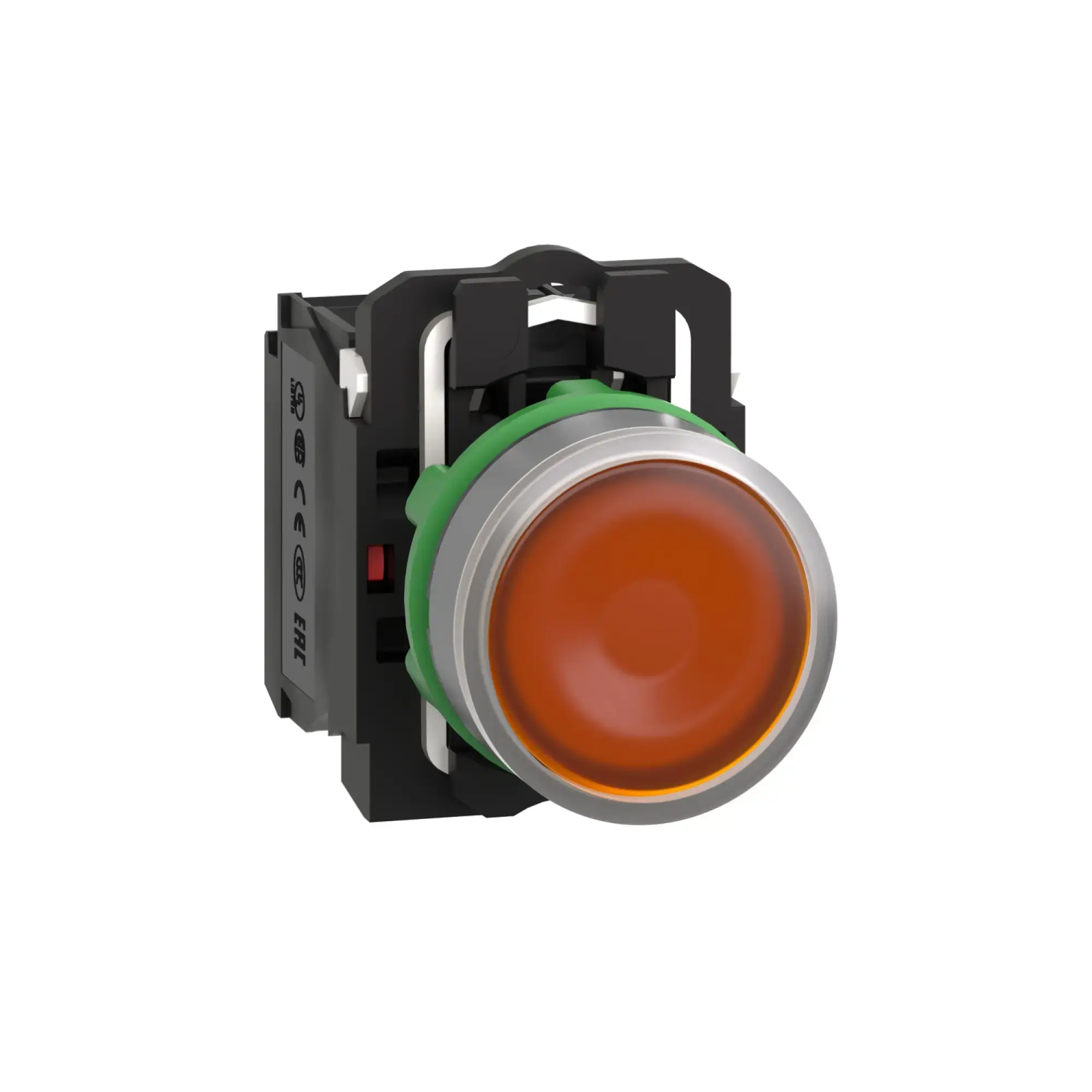 Schneider Electric XB5AW35M5C0 Illuminated push-button, Harmony XB5, plastic, light grey, orange, 22mm, universal LED, smooth dome, 1NC + 1NO, 230-240V AC (img_001)