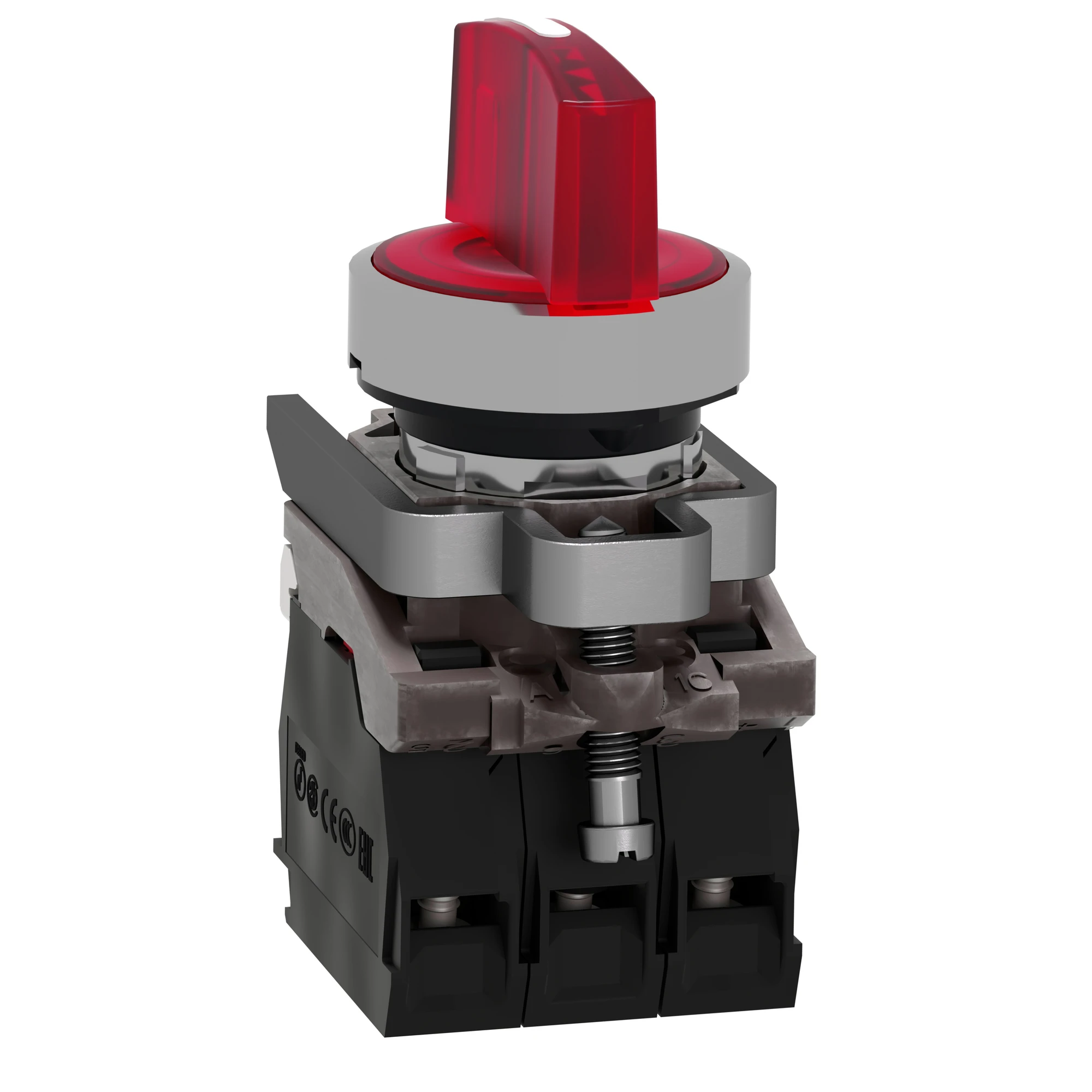 Schneider Electric XB4BK134B5 Illuminated selector switch, Harmony XB4, Metal, 22mm, red, universal LED, 3 positions, 1NC+1NO, 24V ACDC (img_003) Schneider Electric XB4BK134B5 Illuminated selector switch, Harmony XB4, Metal, 22mm, red, universal LED, 3 positions, 1NC+1NO, 24V ACDC (img_003)