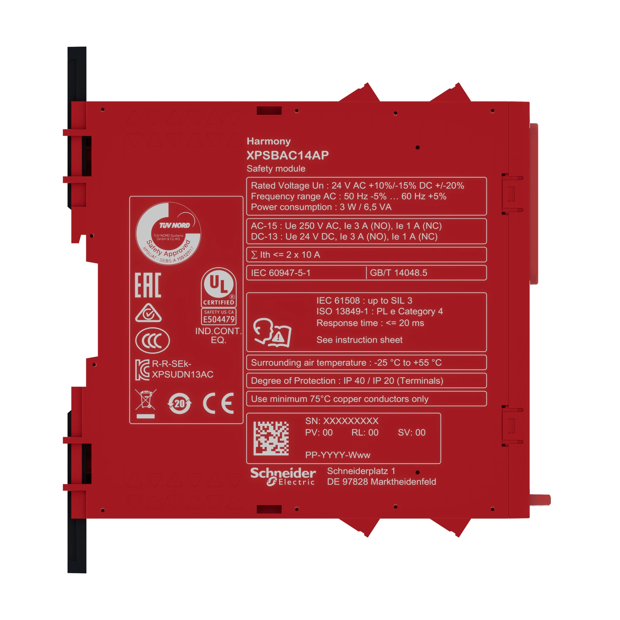Schneider Electric XPSBAC14AP Safety Relay, Harmony XPSB, 1 Function, 1 Circuit, PLe/Cat4/SIL3, 4NO 2NC, 24VAC/DC, Screw (img_004) Schneider Electric XPSBAC14AP Safety Relay, Harmony XPSB, 1 Function, 1 Circuit, PLe/Cat4/SIL3, 4NO 2NC, 24VAC/DC, Screw (img_004)