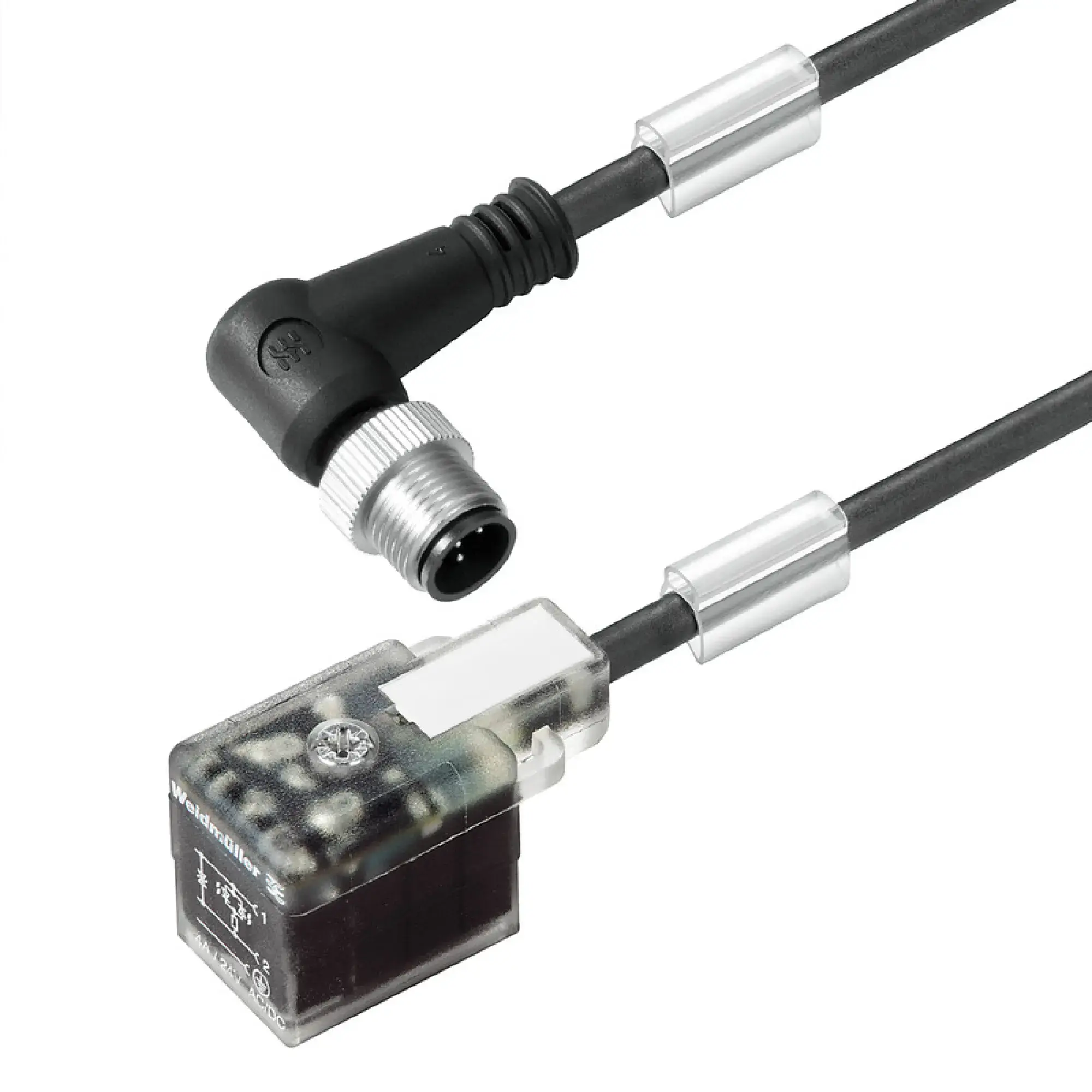 Weidmüller 1857710300 Valve cable (assembled), 90&deg; plug - valve plug, DIN design B (10 mm), M12 = A-coded, Cable length: 3 m, PUR, black (img_001)