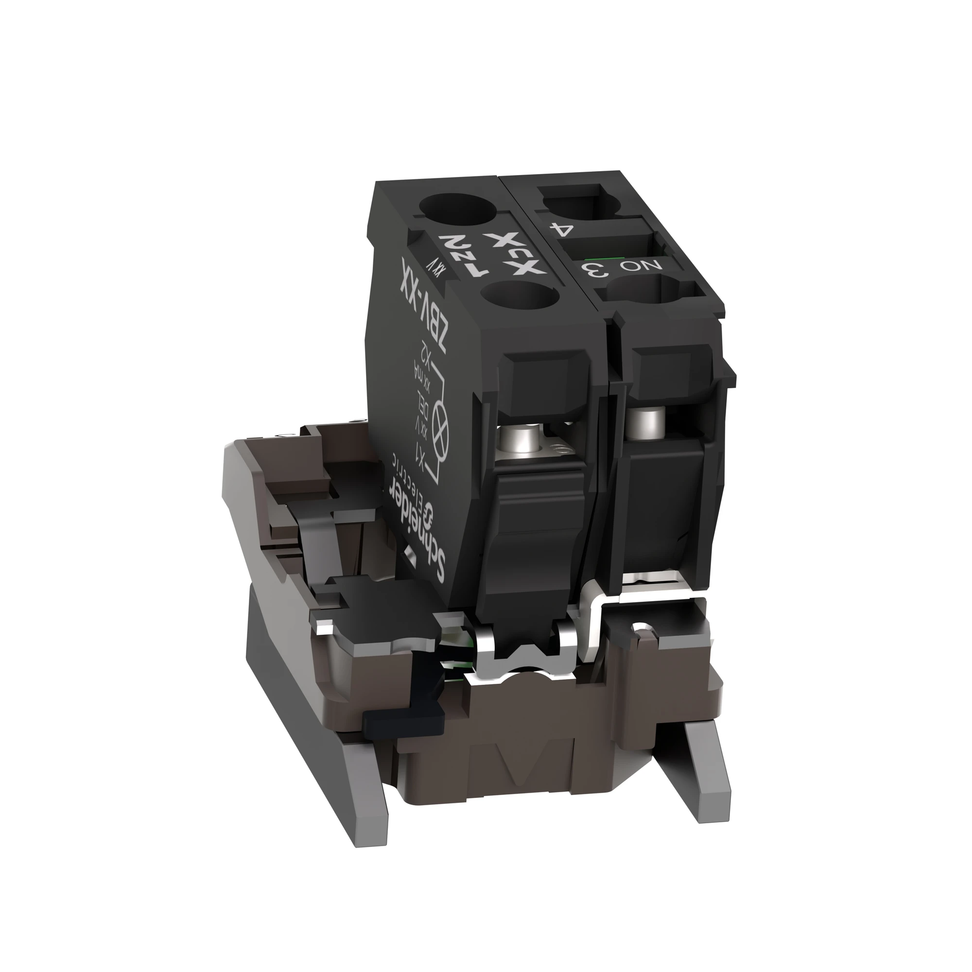 Schneider Electric ZB4BW0M11 Auxiliary contact block with mounting flange, Harmony XB4, metal, white, universal LED, 1S, 230-240V AC (img_008)