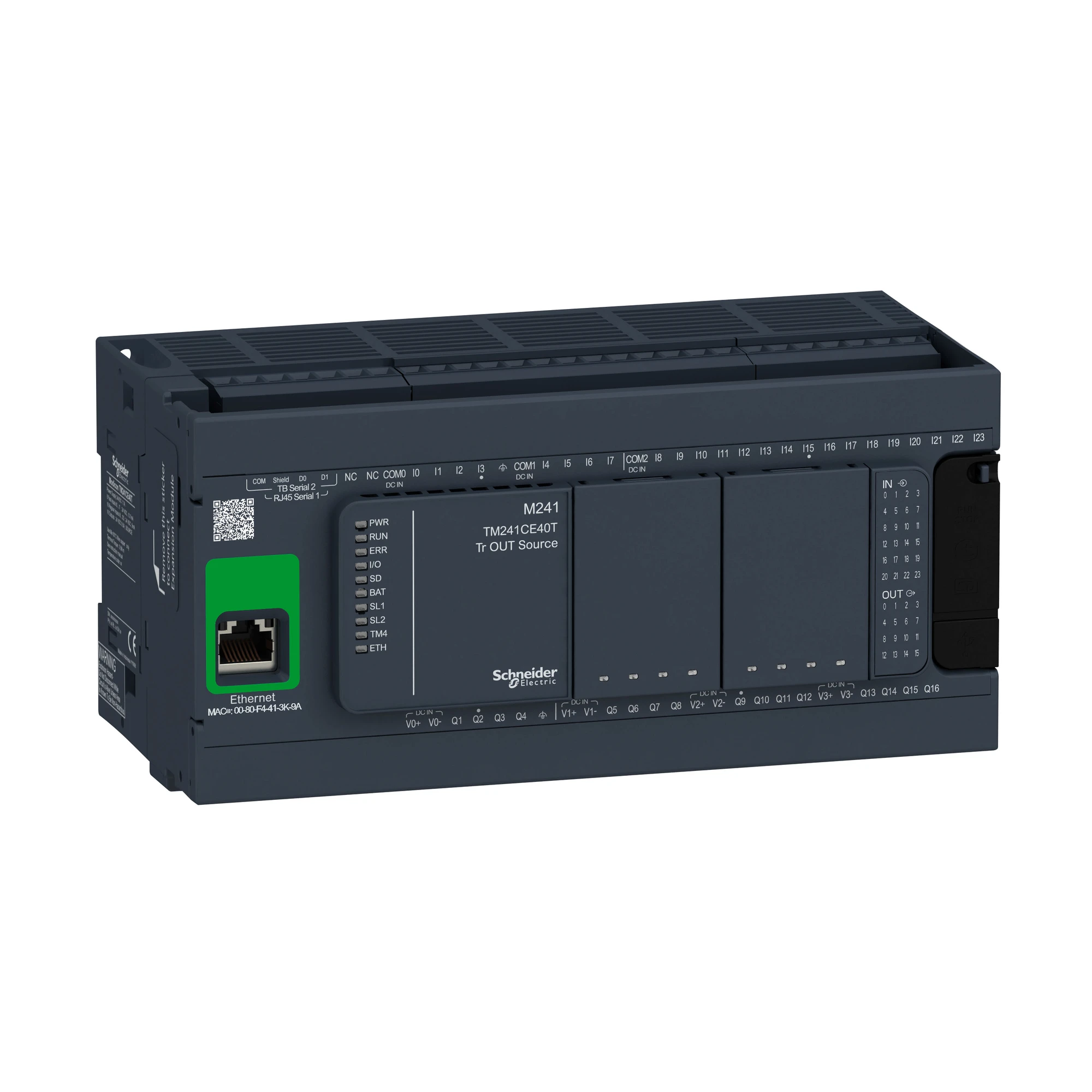 Schneider Electric TM241CE40T PLC Control, Modicon M241, 40 I/O, Ethernet, 2x Modbus, 24 VDC, Source Transistor, Screw Terminals (img_001)