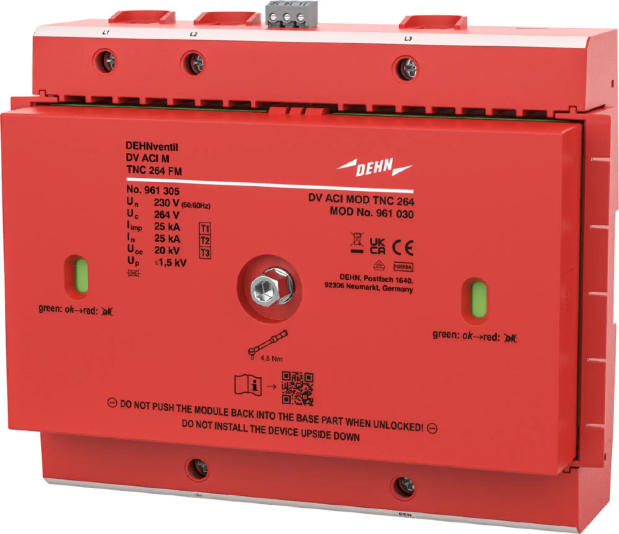 Dehn 961305 Type 1+2+3 comb. arrester DEHNventil ACI 3-pole f. TN-C sys. w. remote monitoring (img_001) Dehn 961305 Type 1+2+3 comb. arrester DEHNventil ACI 3-pole f. TN-C sys. w. remote monitoring (img_001)