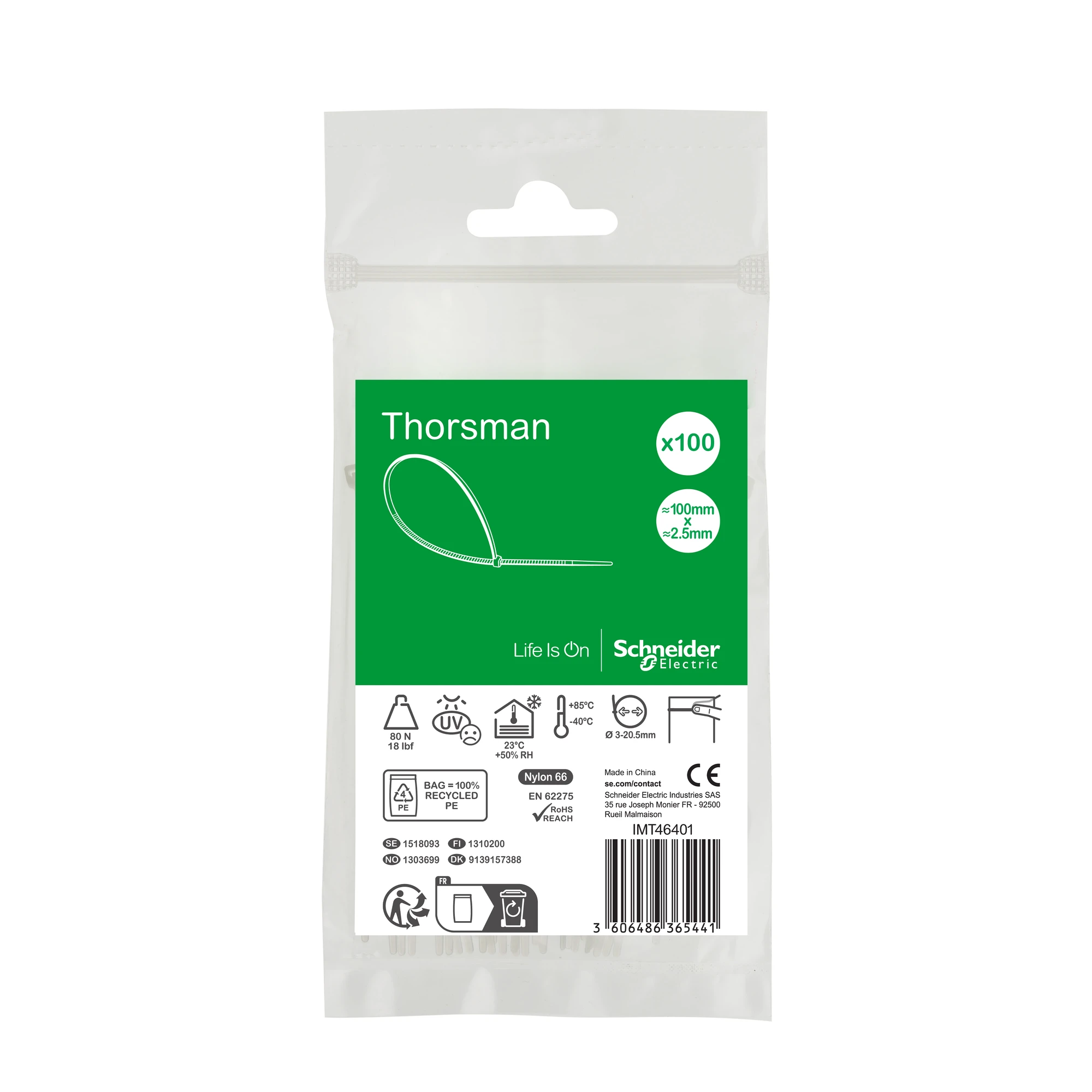 Schneider Electric IMT46401 Thorsman Cable Ties, Dimension: 100X2.5 mm, Pack of 100 Color: clear (img_001) Schneider Electric IMT46401 Thorsman Cable Ties, Dimension: 100X2.5 mm, Pack of 100 Color: clear (img_001)