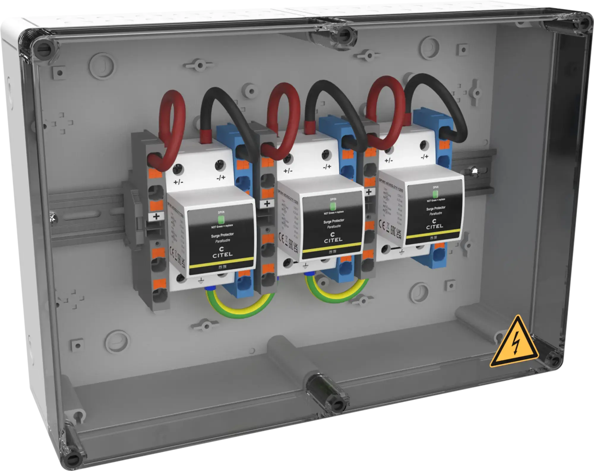 Citel 157309 Generatoranschlusskasten mit SPD Typ 1+2+3, 1200 VDC, 3-MPPT, 2 Strings (img_001) Citel 157309 Generatoranschlusskasten mit SPD Typ 1+2+3, 1200 VDC, 3-MPPT, 2 Strings (img_001)