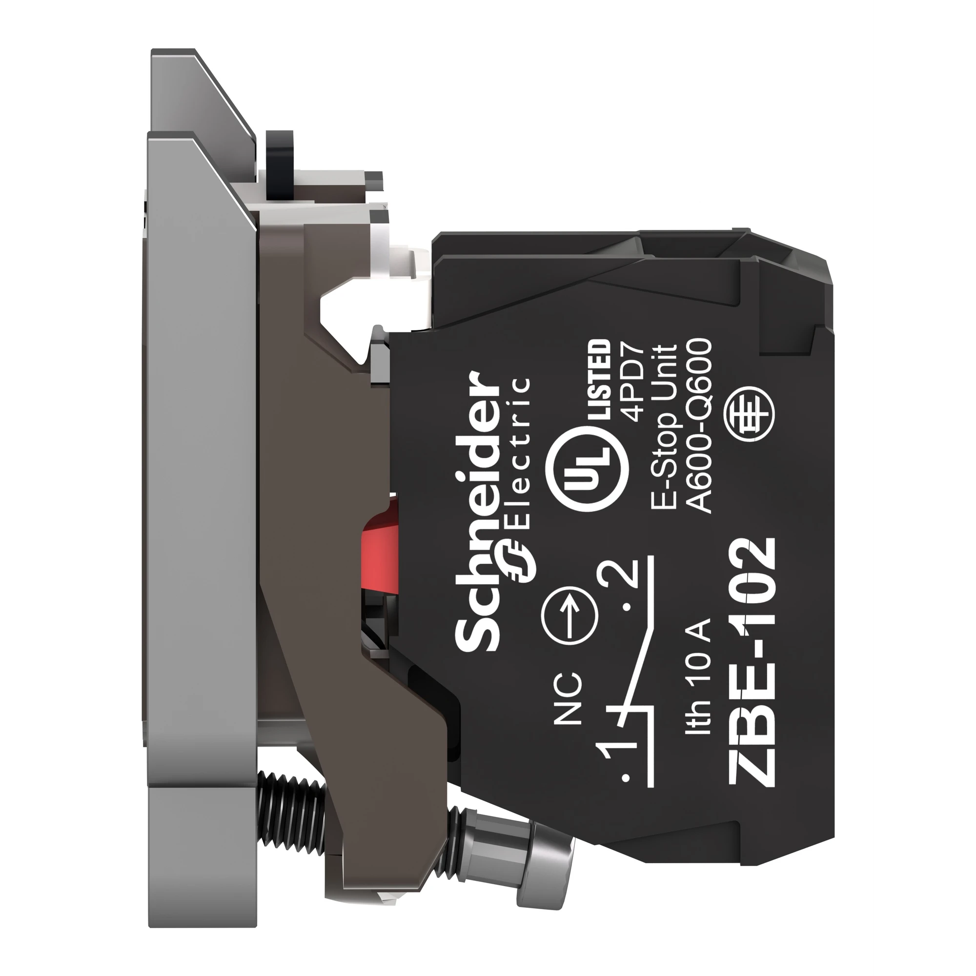 Schneider Electric ZB4BZ102TQ Auxiliary contact block with mounting flange, Harmony XB4, metal, 22mm, 30mm, 1NC, screw terminal, bulk packaging (img_004)