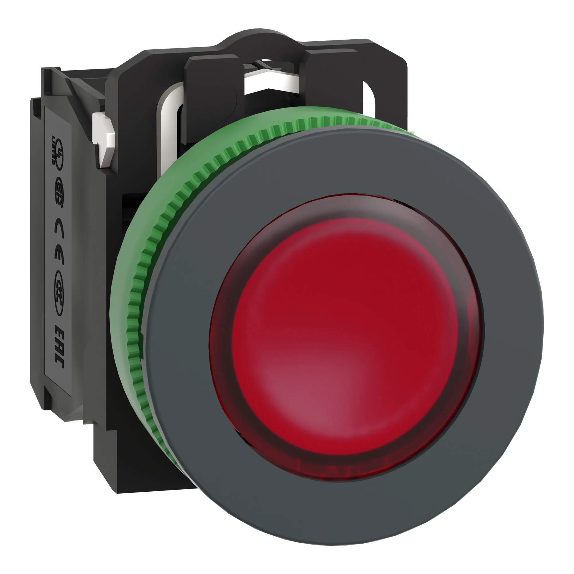 Schneider Electric XB5FW34M5 Illuminated Push Button, Harmony XB5F, Plastic, Antimicrobial, Red, 30mm, Universal LED, 1NO + 1NC, 230-240V AC (img_001)